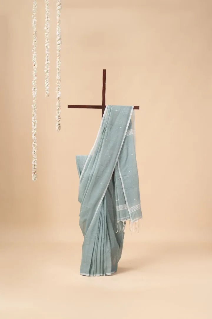 Light Blue Handwoven Bengal Cotton Saree