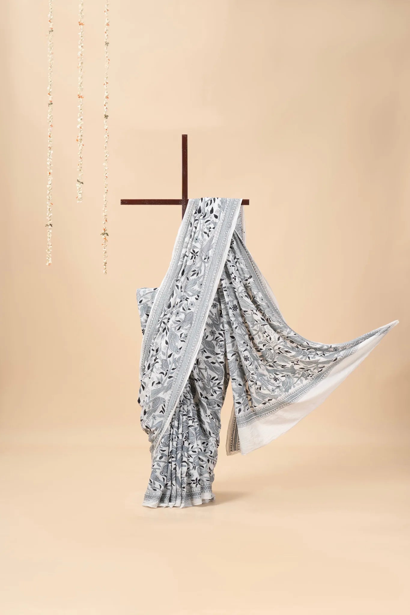 Grey Nakshi Kantha Handwoven Cotton Saree - view 2