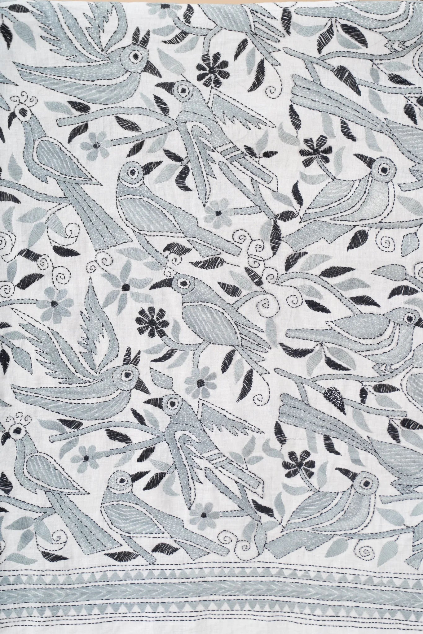 Grey Nakshi Kantha Handwoven Cotton Saree - view 3