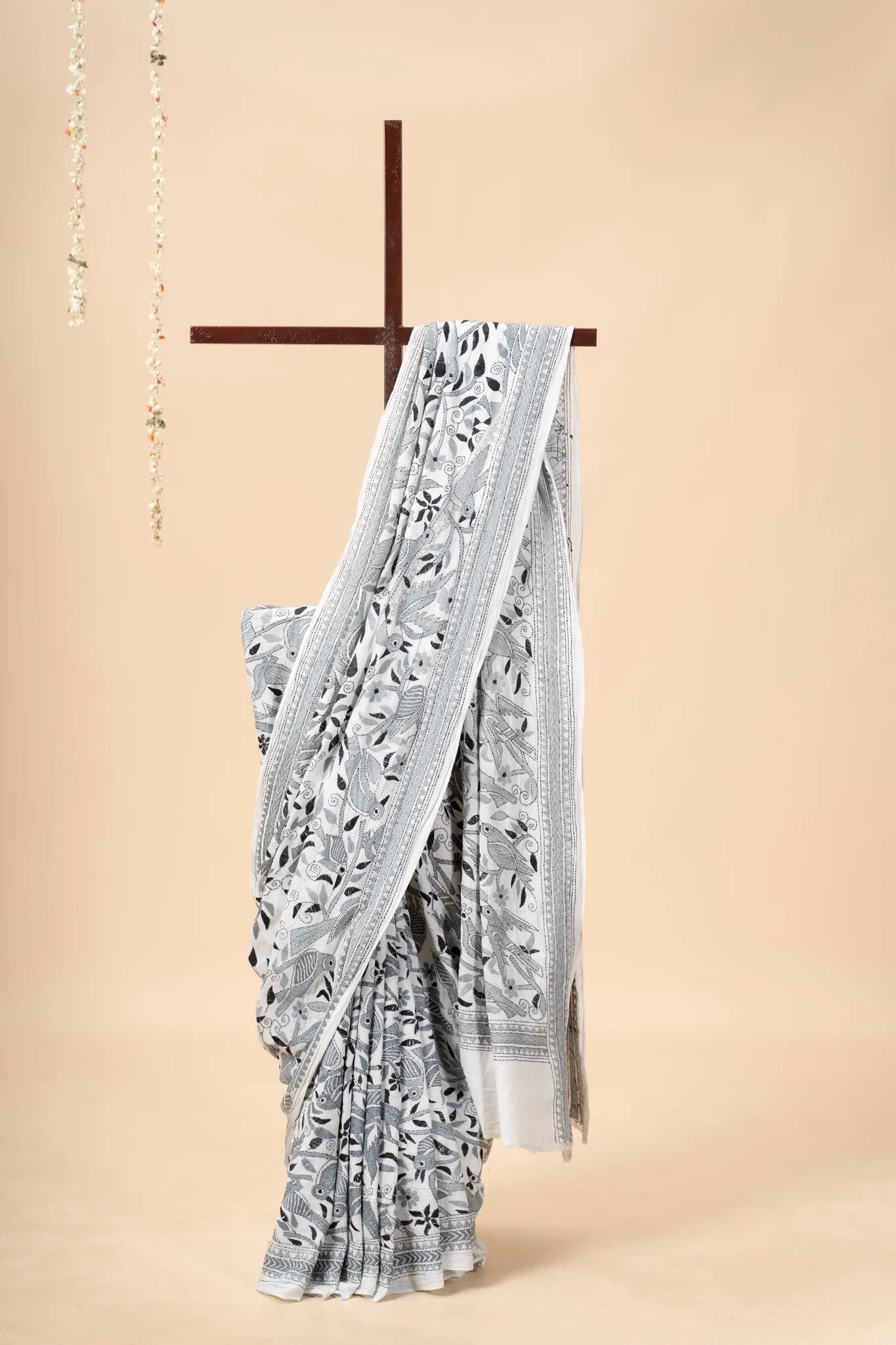 Grey Nakshi Kantha Handwoven Cotton Saree