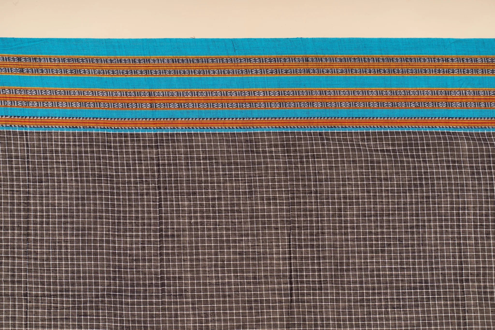 Grey & Teal Patteda Anchu Handloom Cotton Saree - view 4