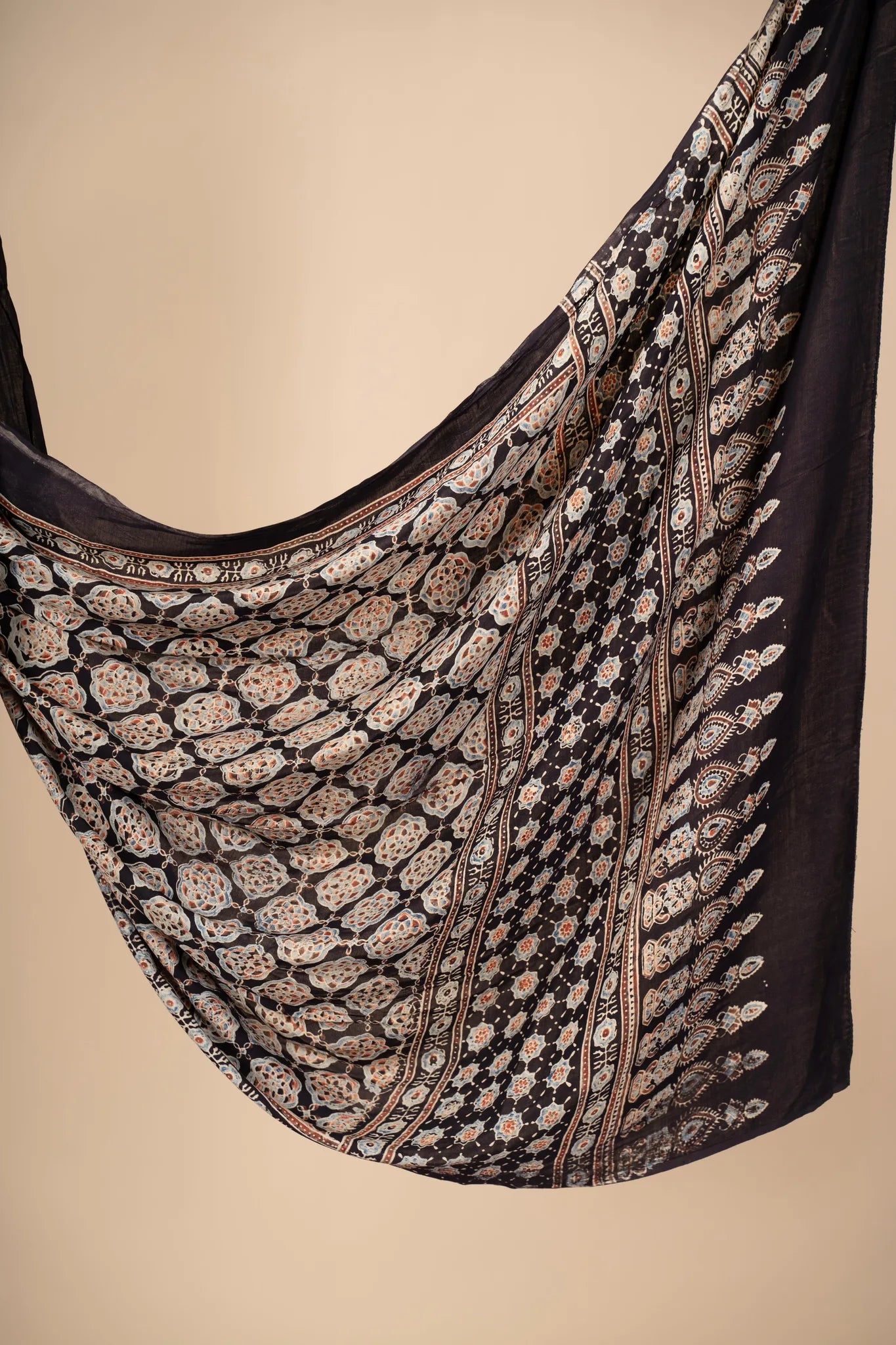 Black Ajrakh Dupatta on Modal Silk - view 3