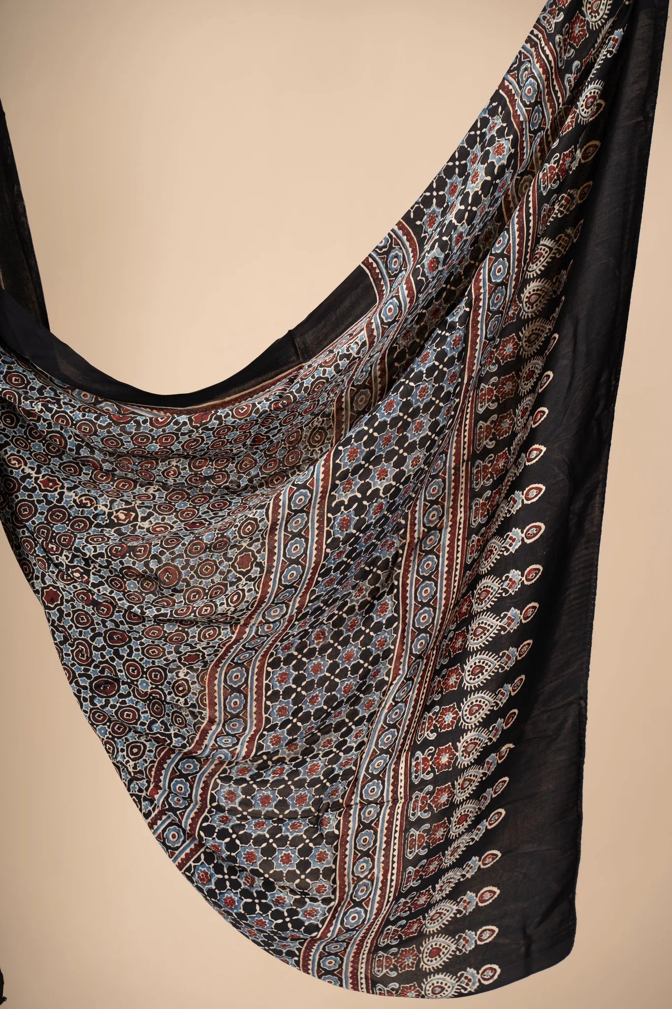Black Ajrakh Dupatta on Modal Silk - view 3