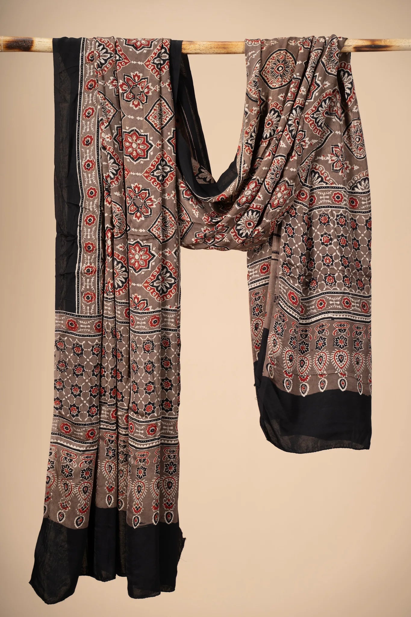 Brown Ajrakh Dupatta on Modal Silk - view 2