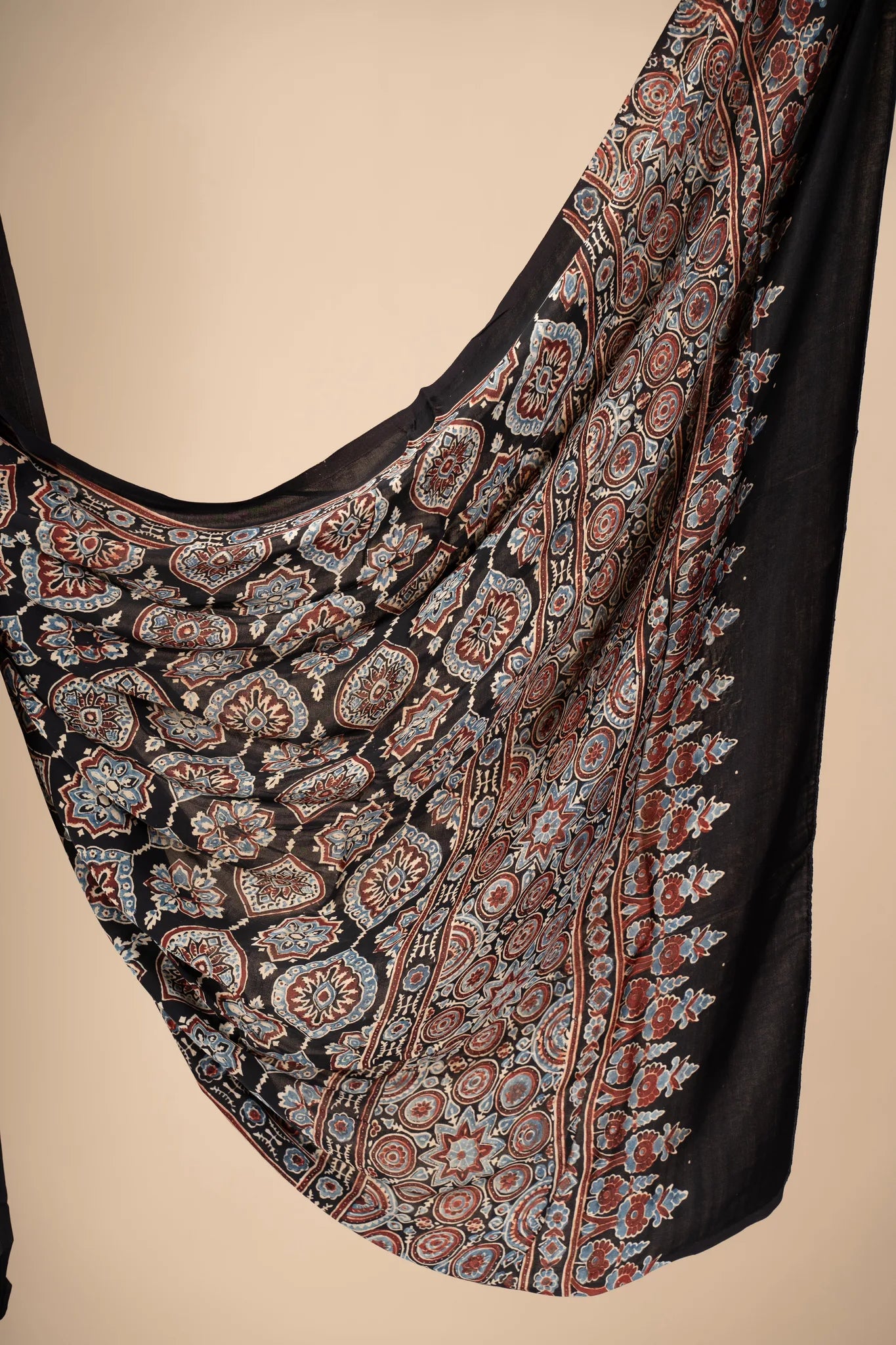 Black Ajrakh Dupatta on Modal Silk - view 3