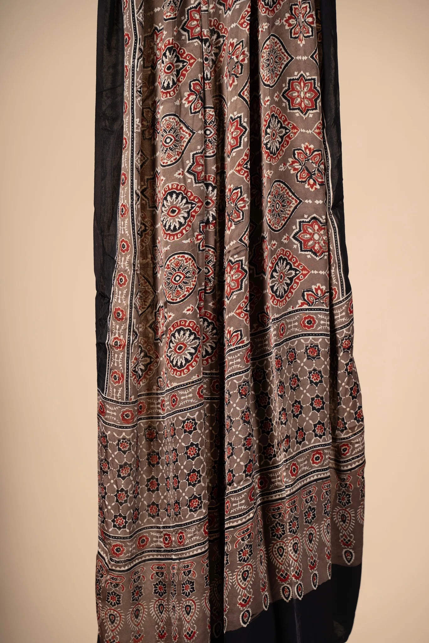 Brown Ajrakh Dupatta on Modal Silk - view 3