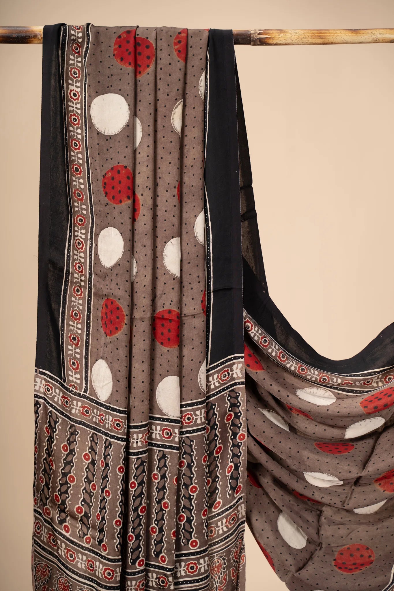 Brown Ajrakh Dupatta with Polka Dots on Modal Silk - view 2