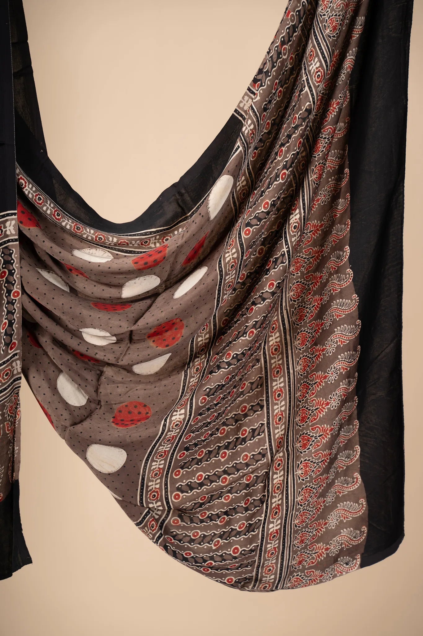 Brown Ajrakh Dupatta with Polka Dots on Modal Silk - view 3