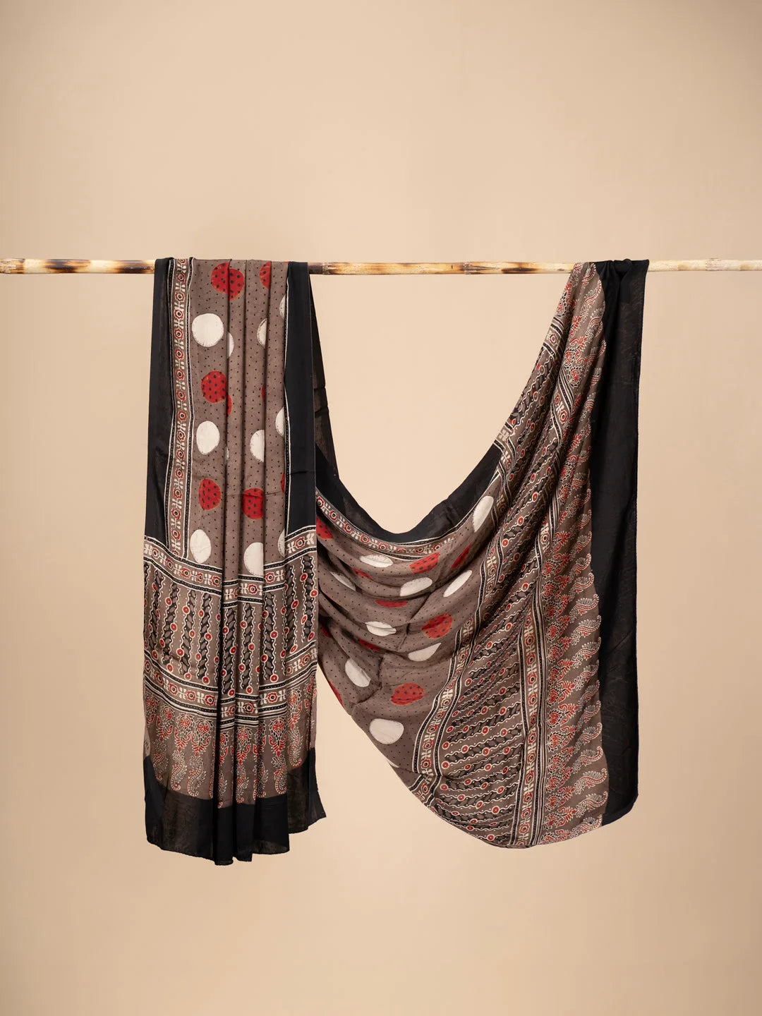 Brown Ajrakh Dupatta with Polka Dots on Modal Silk