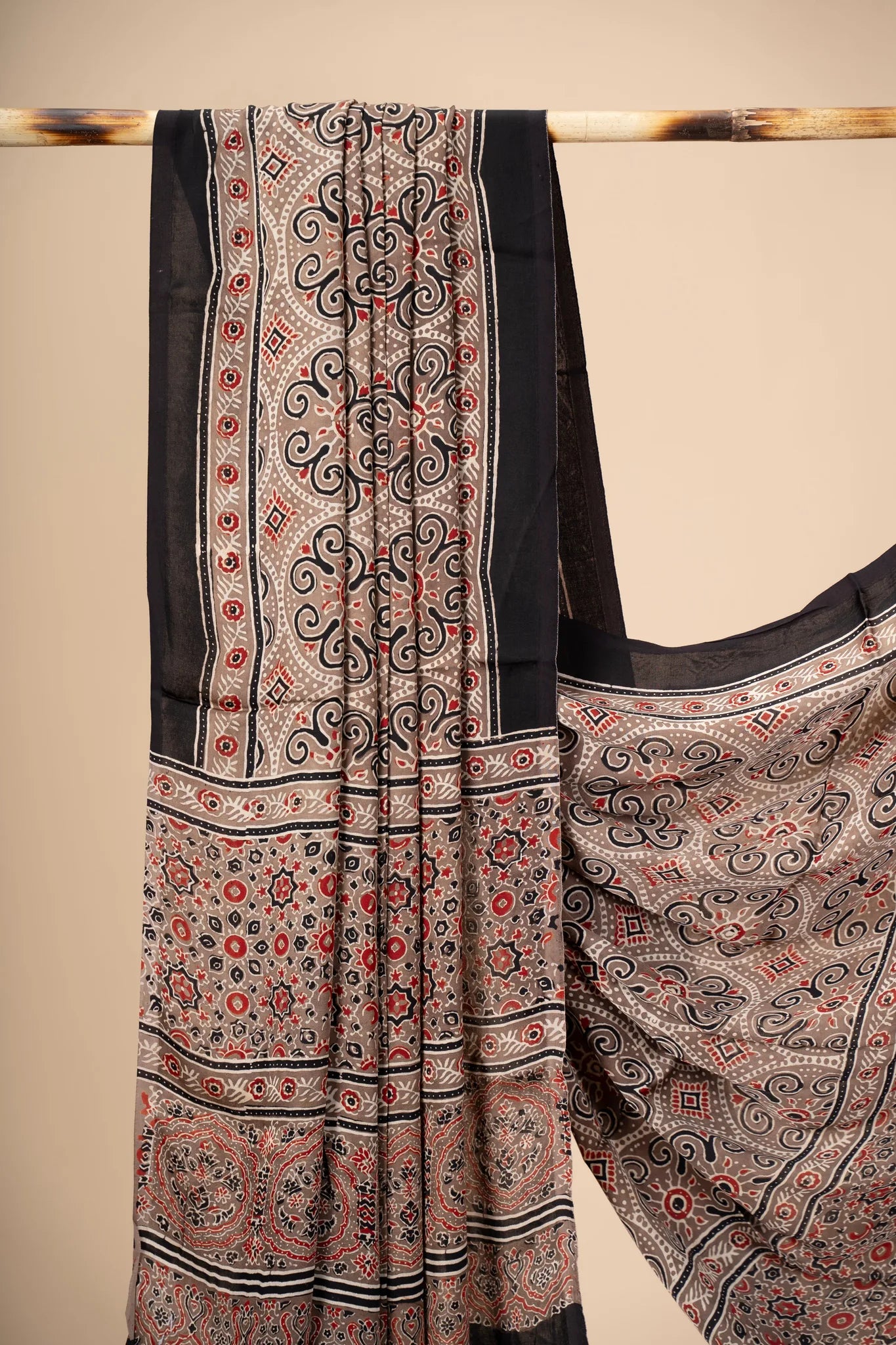 Brown Ajrakh Dupatta on Modal Silk - view 2