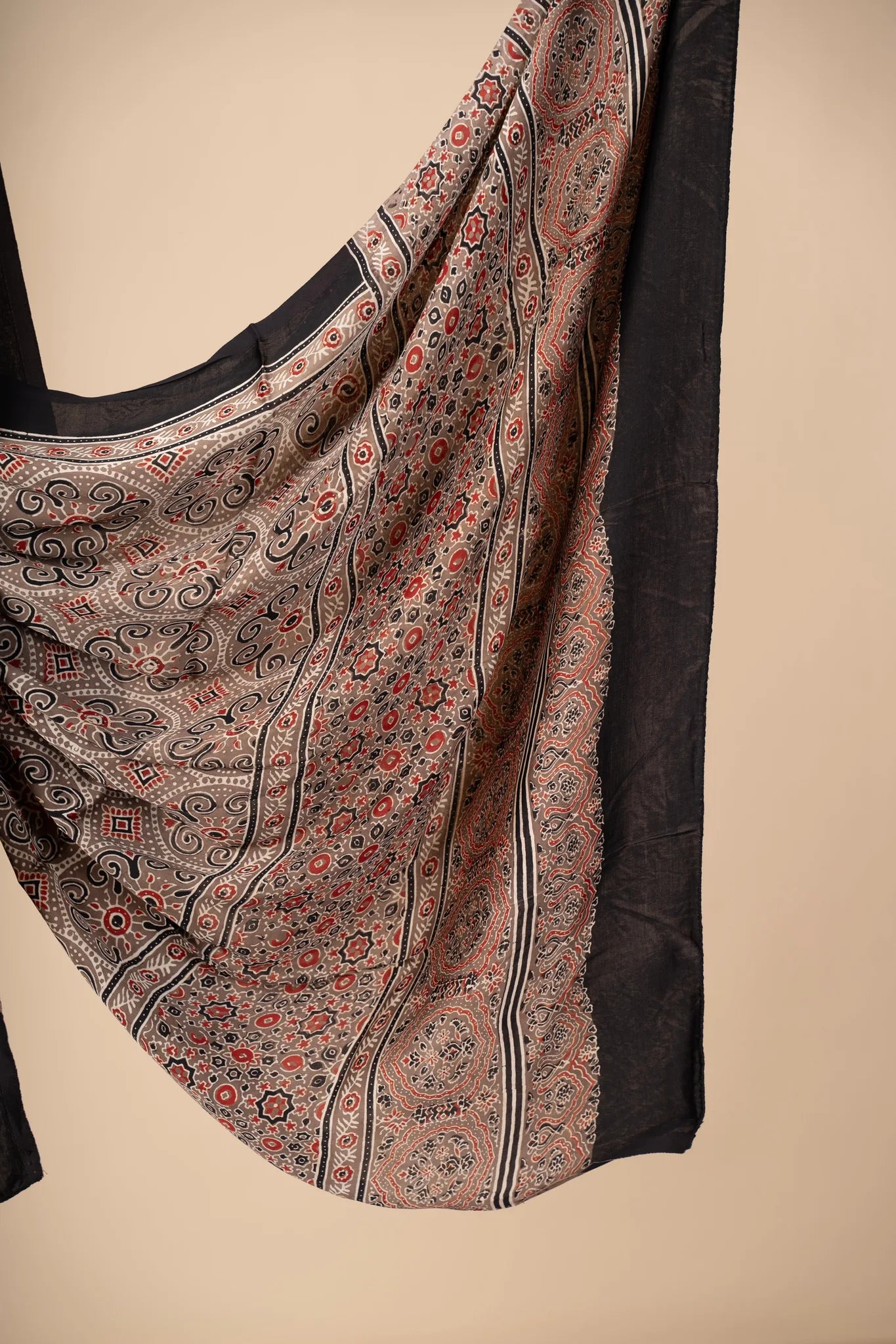 Brown Ajrakh Dupatta on Modal Silk - view 3