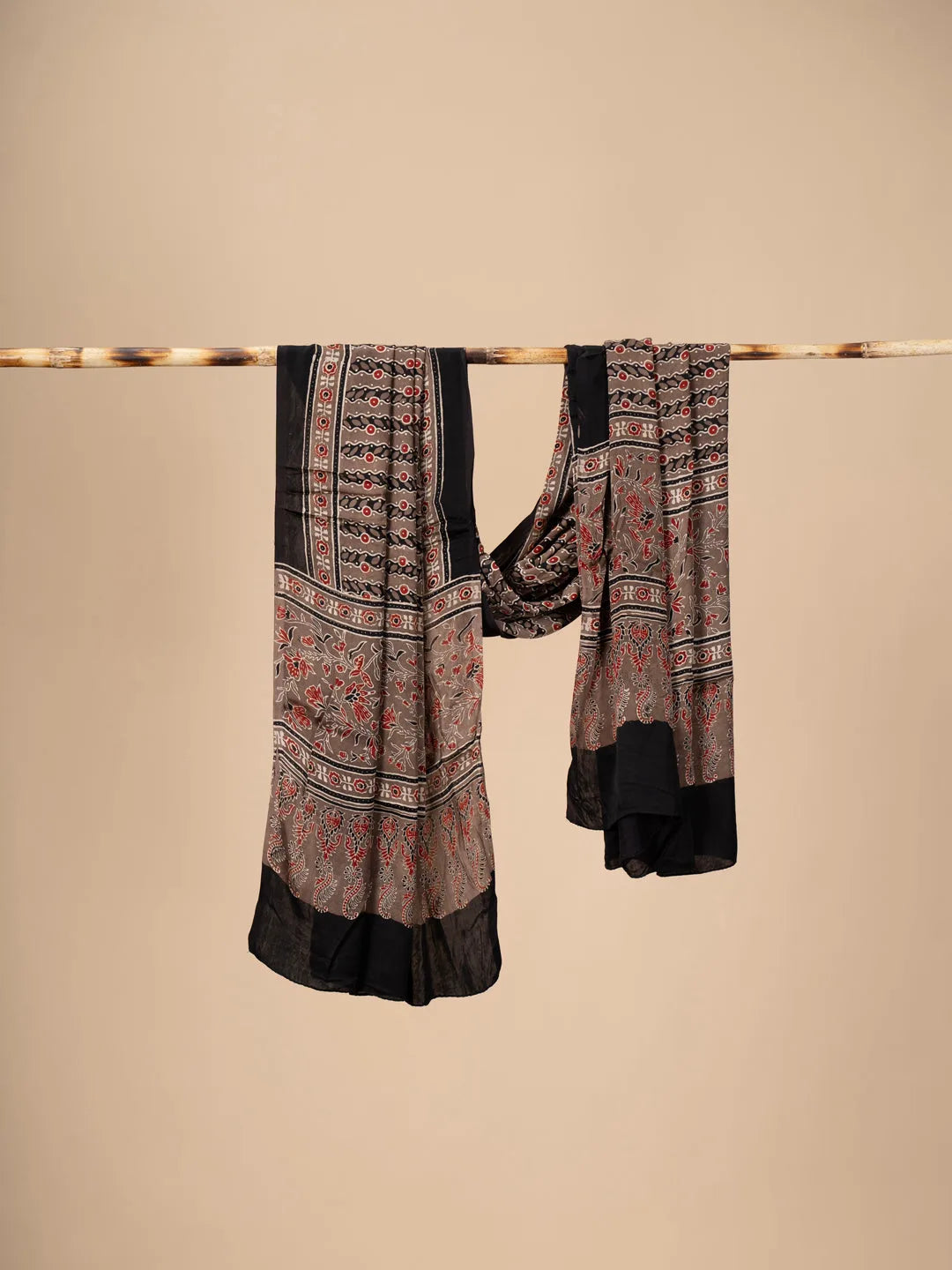 Red And Brown Ajrakh Dupatta on Modal Silk - view 2