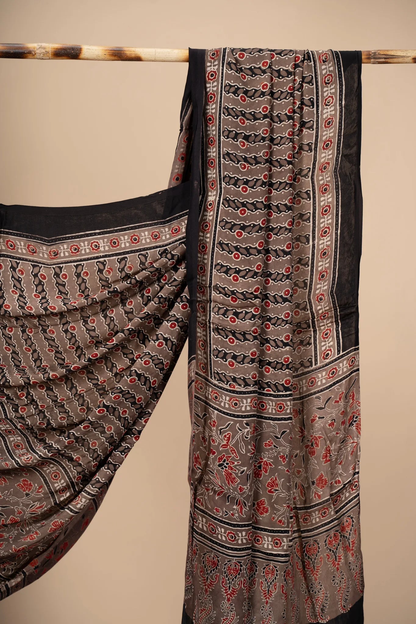 Red And Brown Ajrakh Dupatta on Modal Silk - view 3