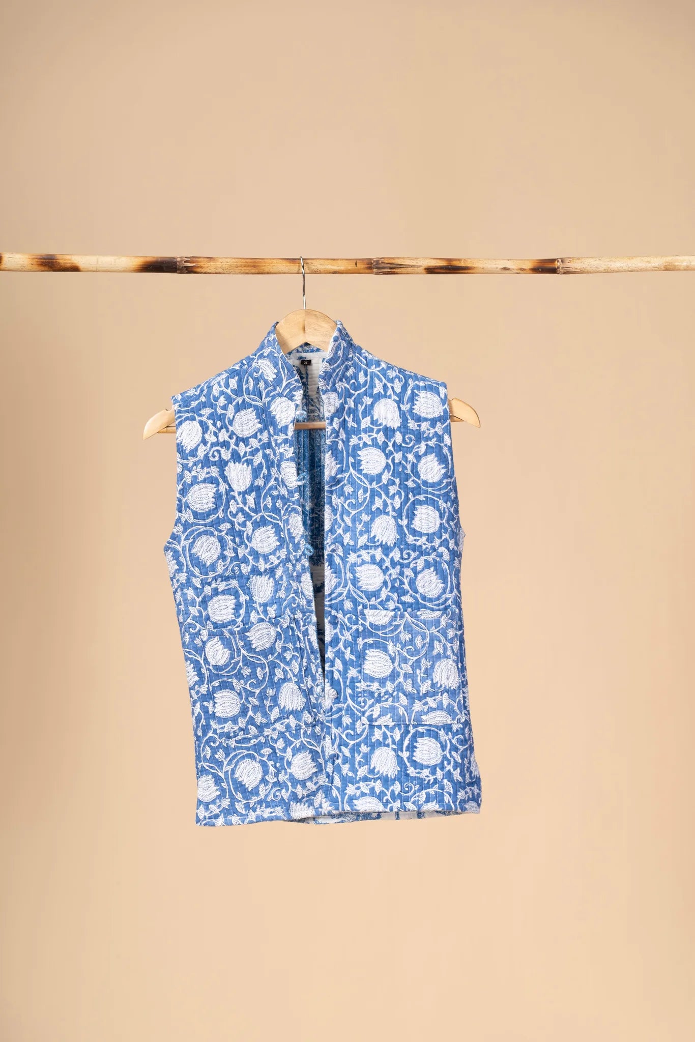 Hand Block Printed Cotton Reversible sleeveless jacket - view 2