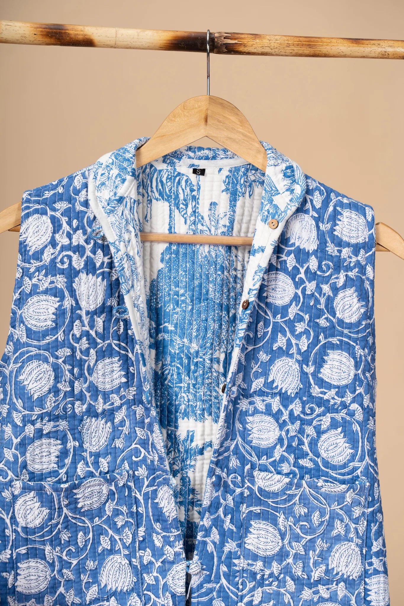 Hand Block Printed Cotton Reversible sleeveless jacket - view 4