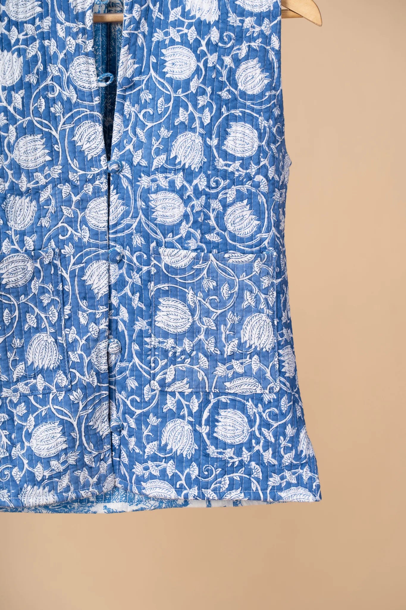 Hand Block Printed Cotton Reversible sleeveless jacket - view 5