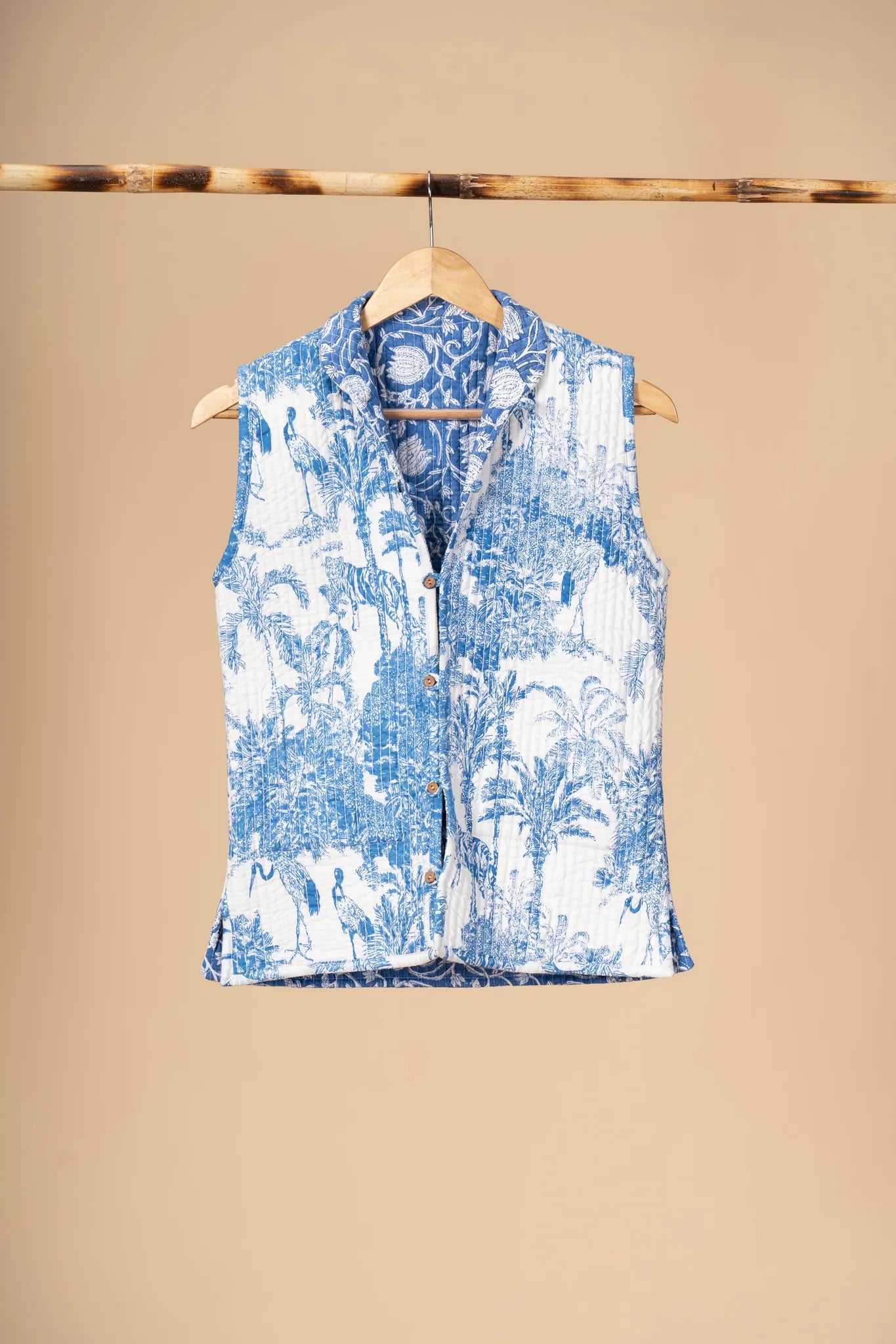 Hand Block Printed Cotton Reversible sleeveless jacket