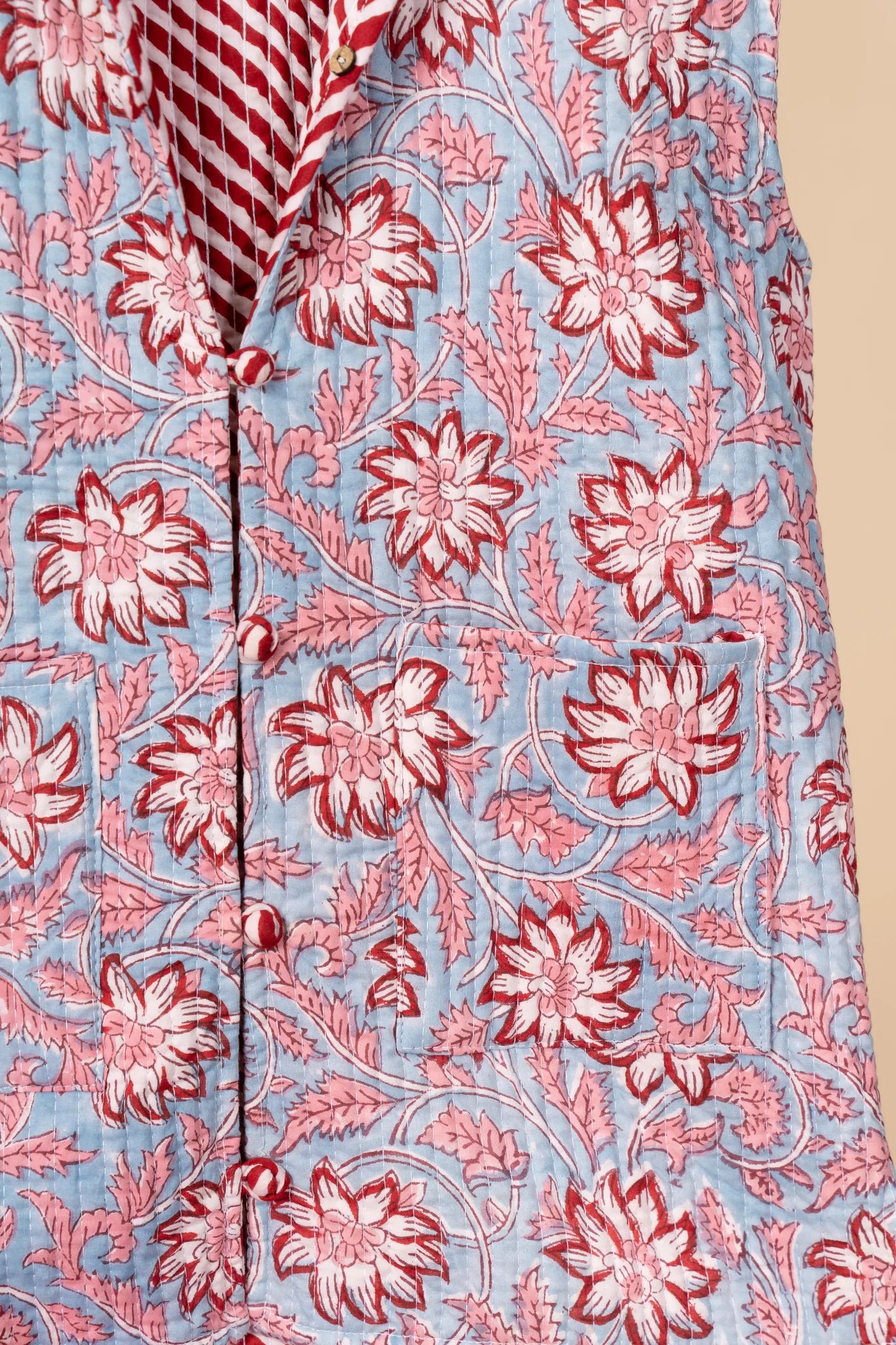 Hand Block Printed Cotton Reversible sleeveless jacket - view 4