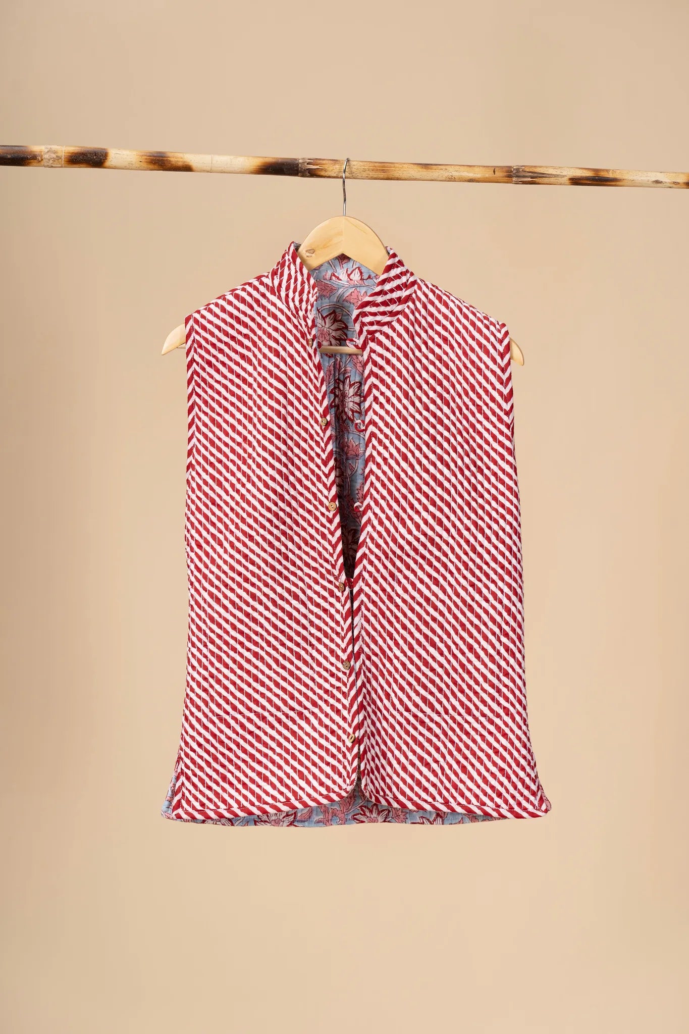 Hand Block Printed Cotton Reversible sleeveless jacket