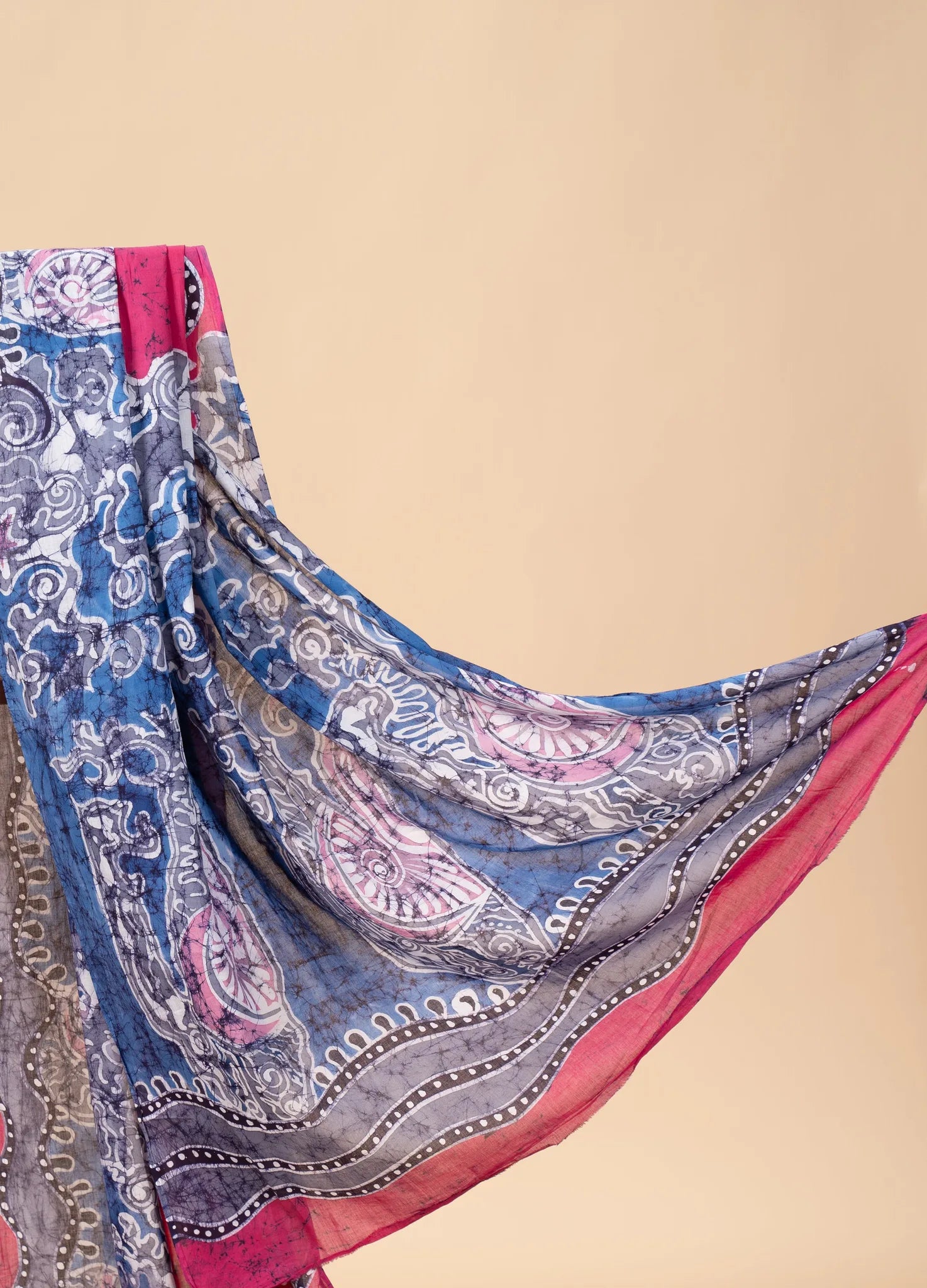 Rose Pink Hand-Painted Batik Mul Cotton Saree - view 3