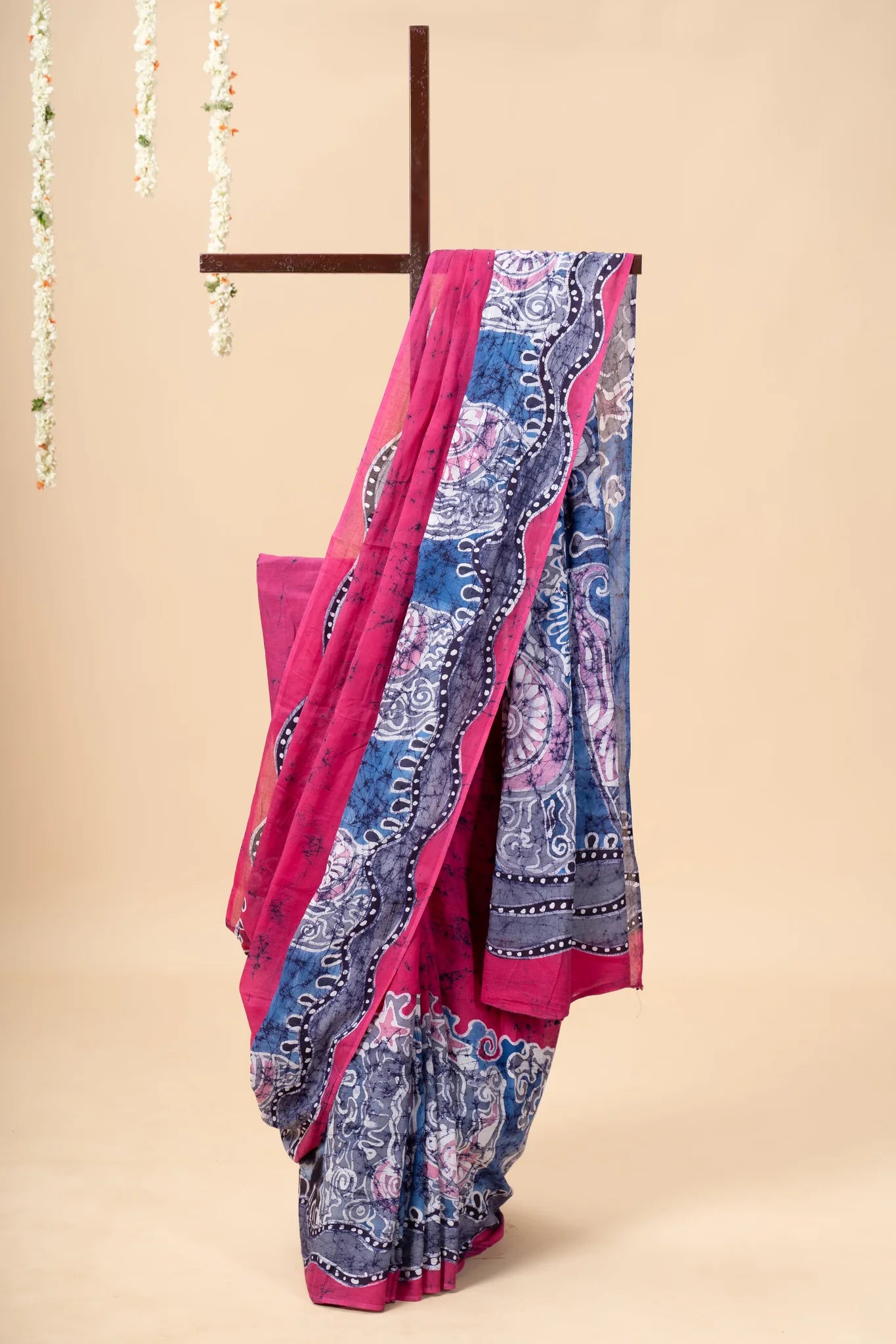 Rose Pink Hand-Painted Batik Mul Cotton Saree