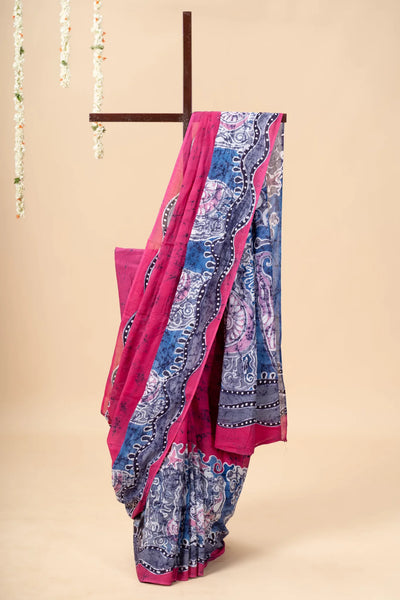 Rose Pink Hand-Painted Batik Mul Cotton Saree