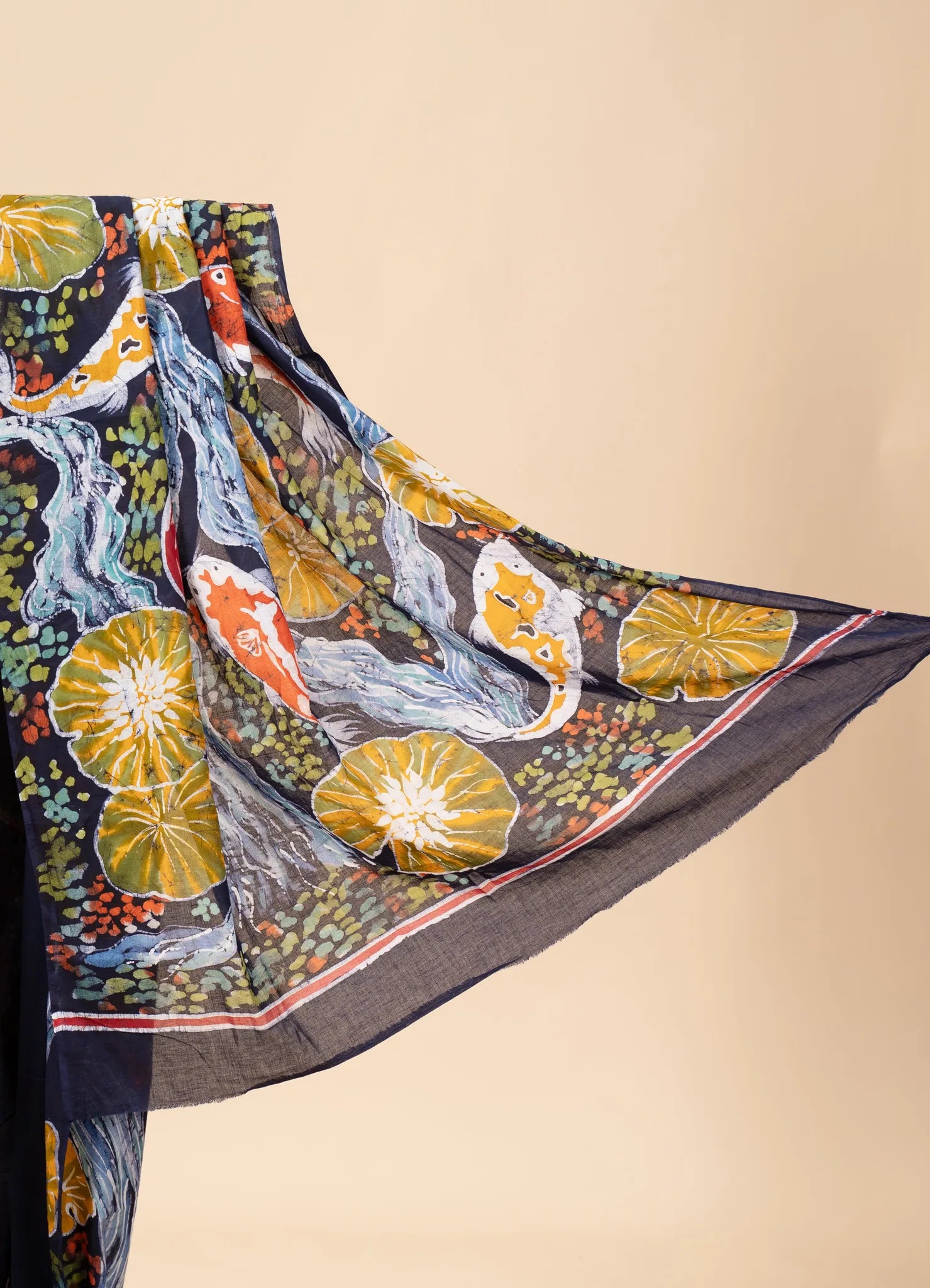 Indigo Blue Hand-Painted Batik Mul Cotton Saree - view 3
