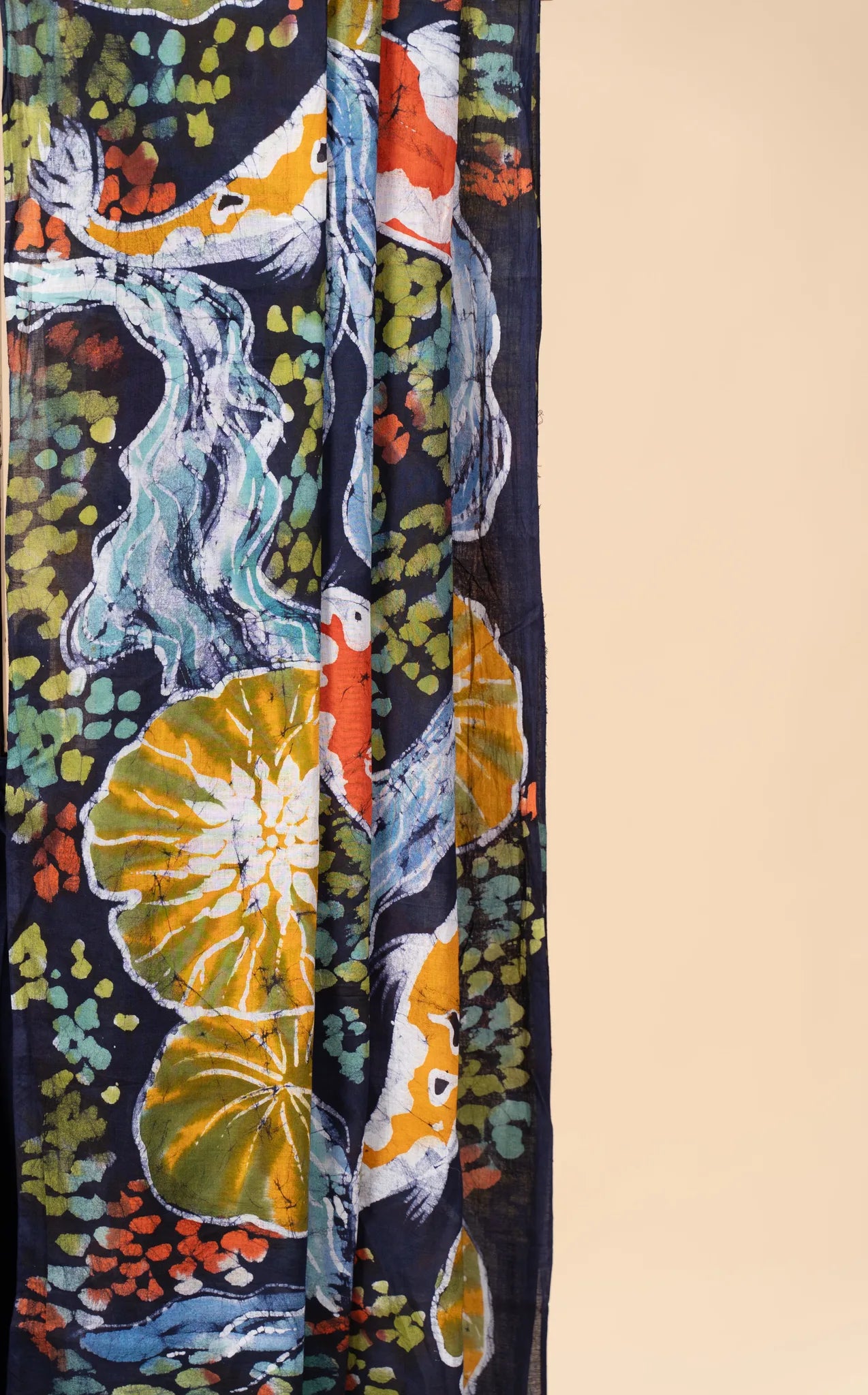Indigo Blue Hand-Painted Batik Mul Cotton Saree - view 4
