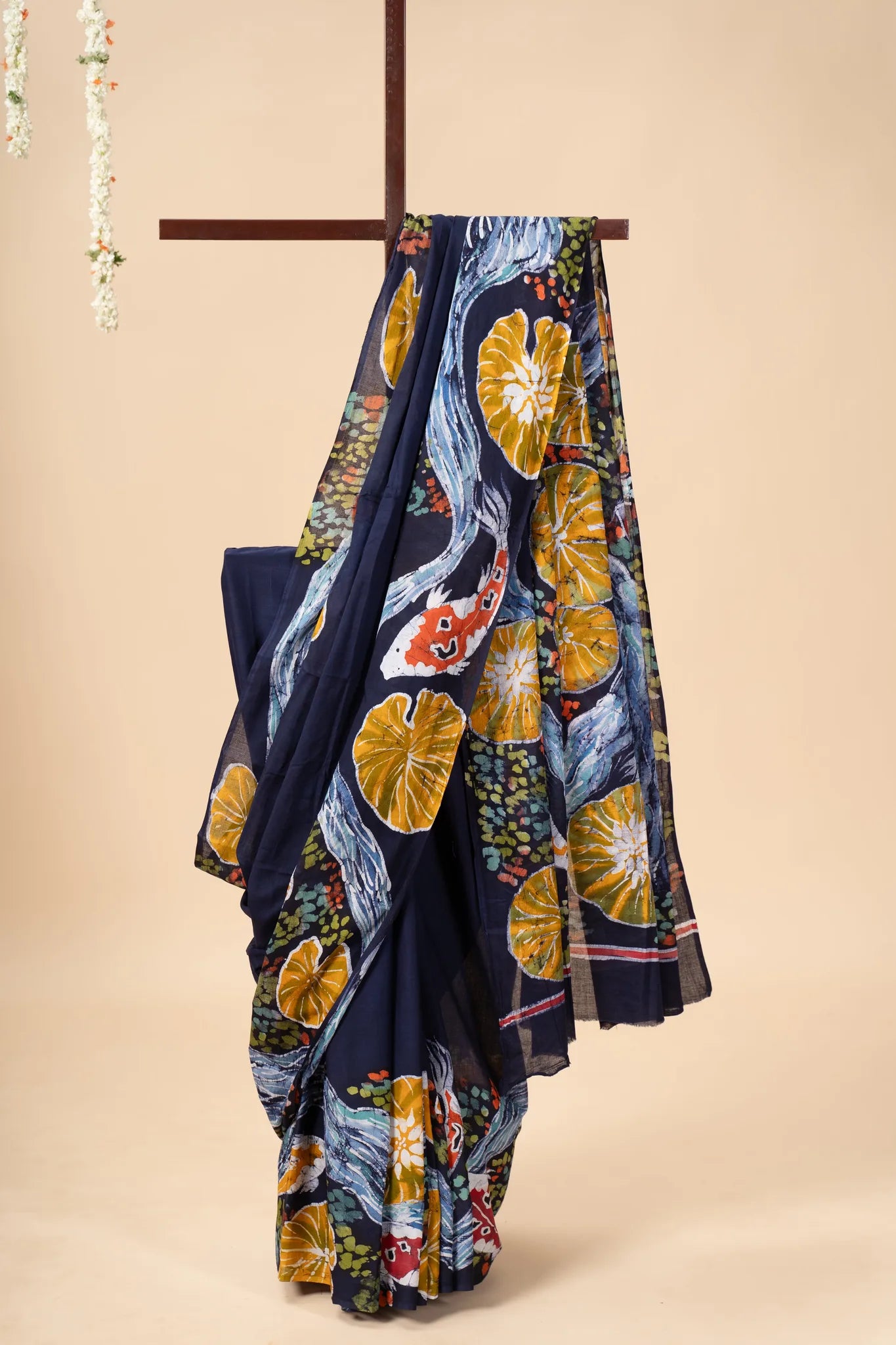 Indigo Blue Hand-Painted Batik Mul Cotton Saree