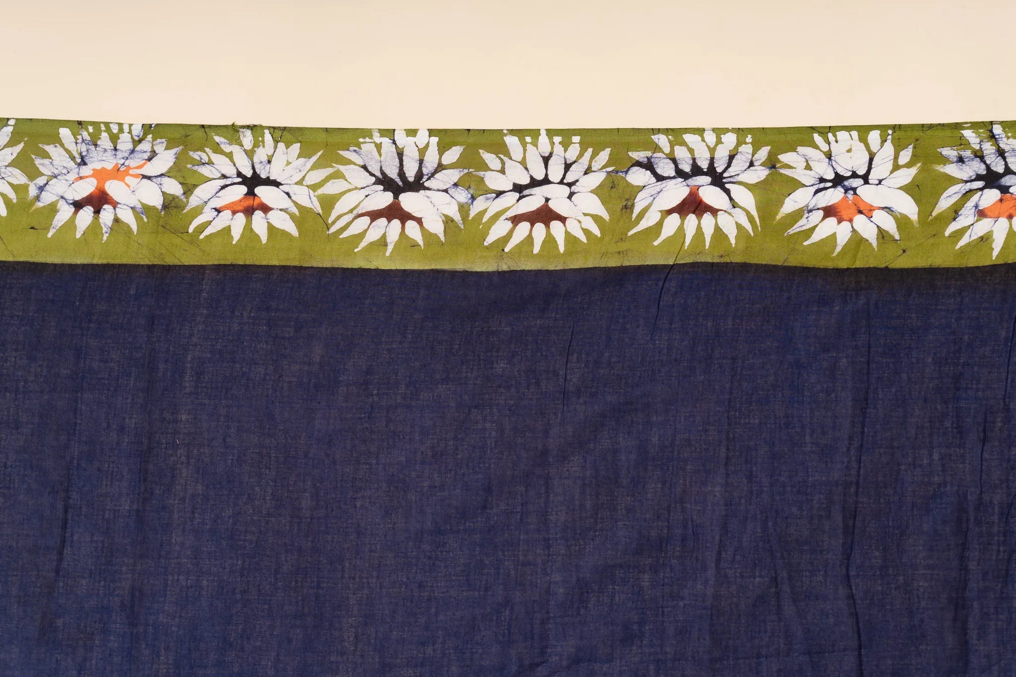 Blue and Green Hand-Painted Batik Mul Cotton Saree - view 4