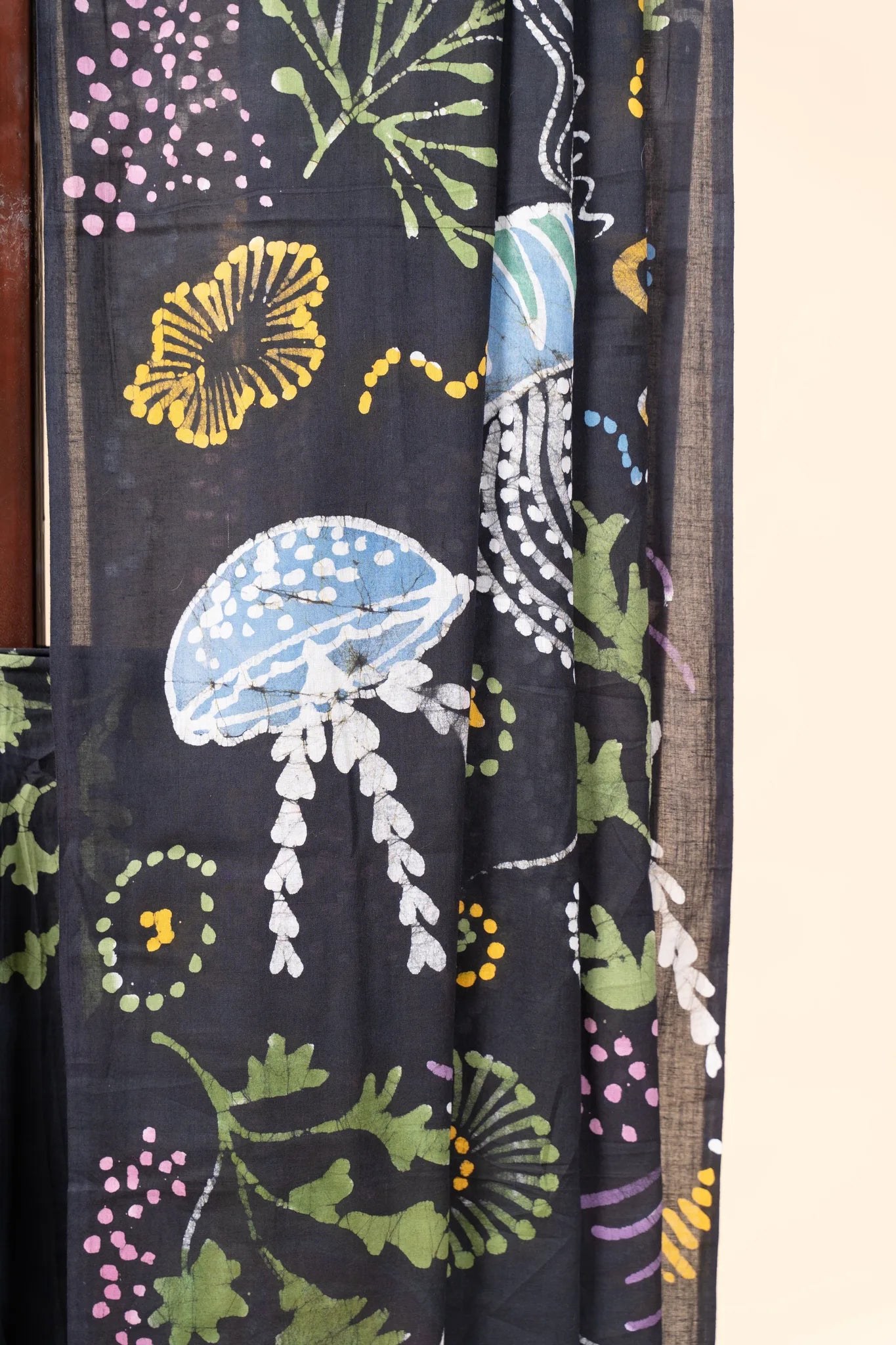 Midnight Black Hand-Painted Batik Mul Cotton Saree - view 4