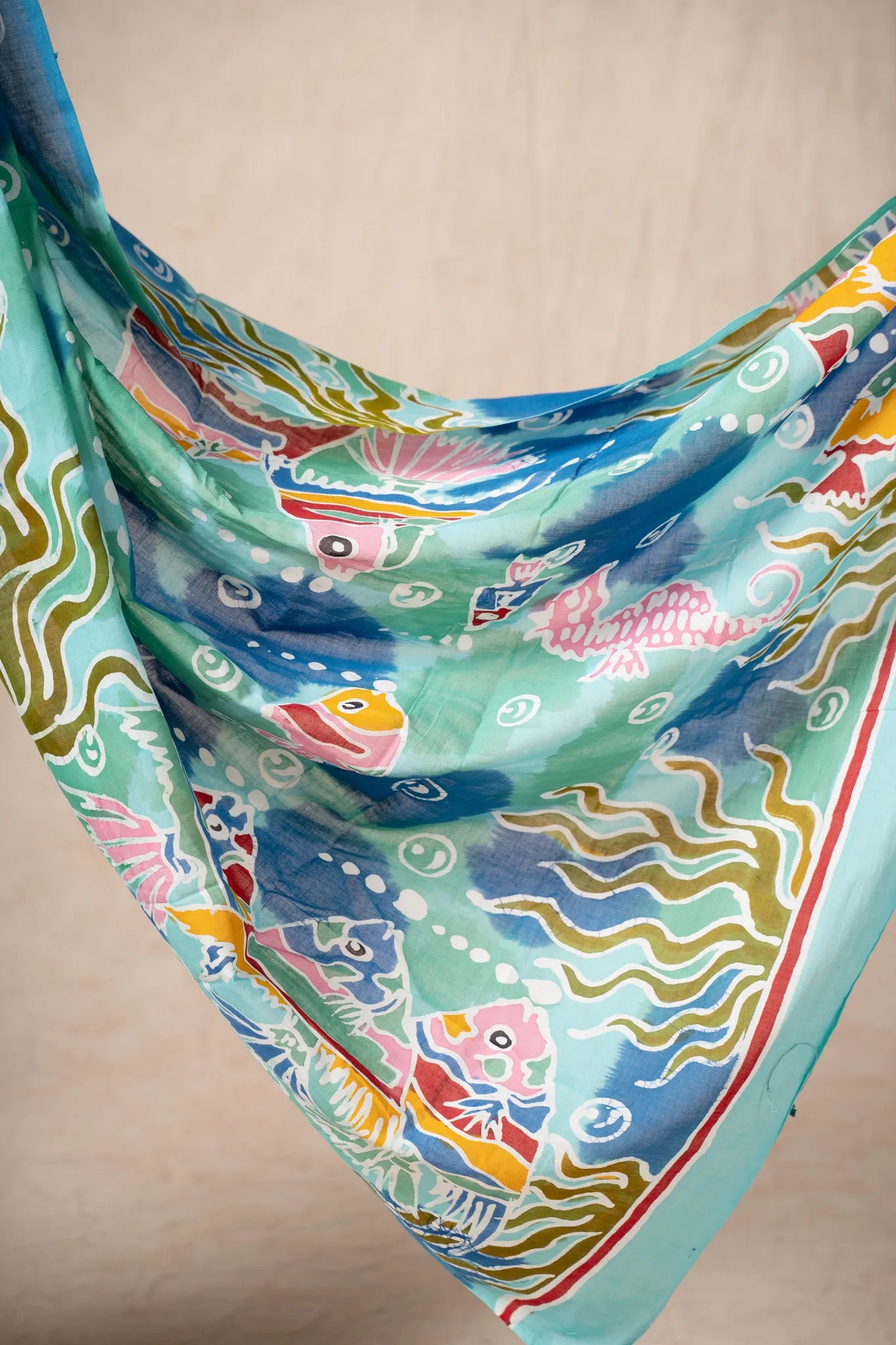 Sea Blue Hand-Painted Batik Mul Cotton Saree - view 3