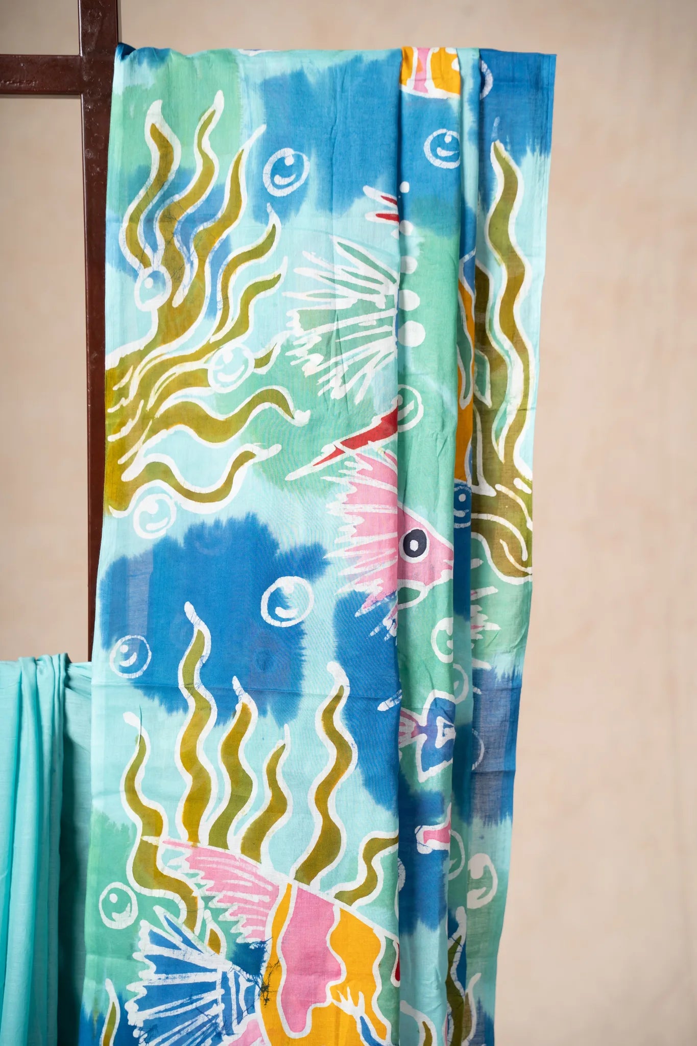 Sea Blue Hand-Painted Batik Mul Cotton Saree - view 4