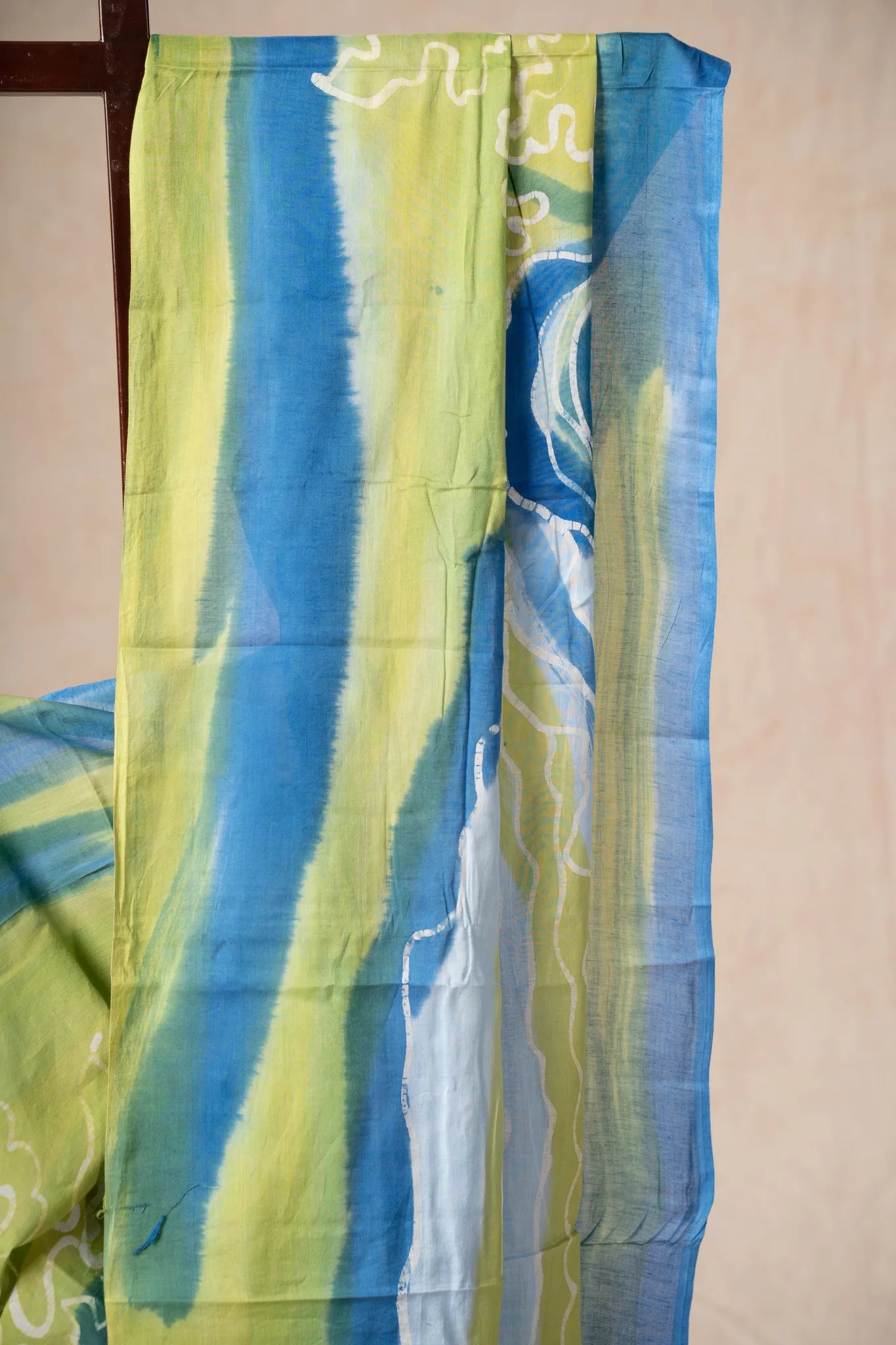 Sea Green Hand-Painted Batik Mul Cotton Saree - view 3