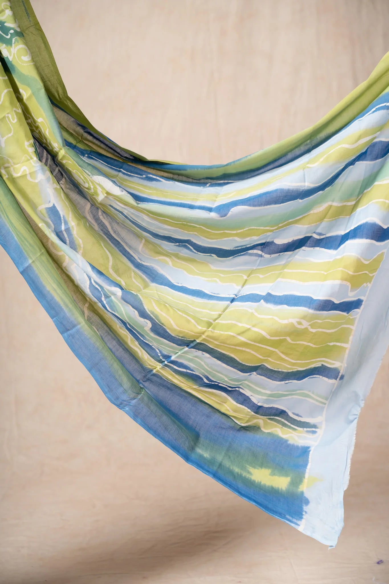 Sea Green Hand-Painted Batik Mul Cotton Saree - view 4