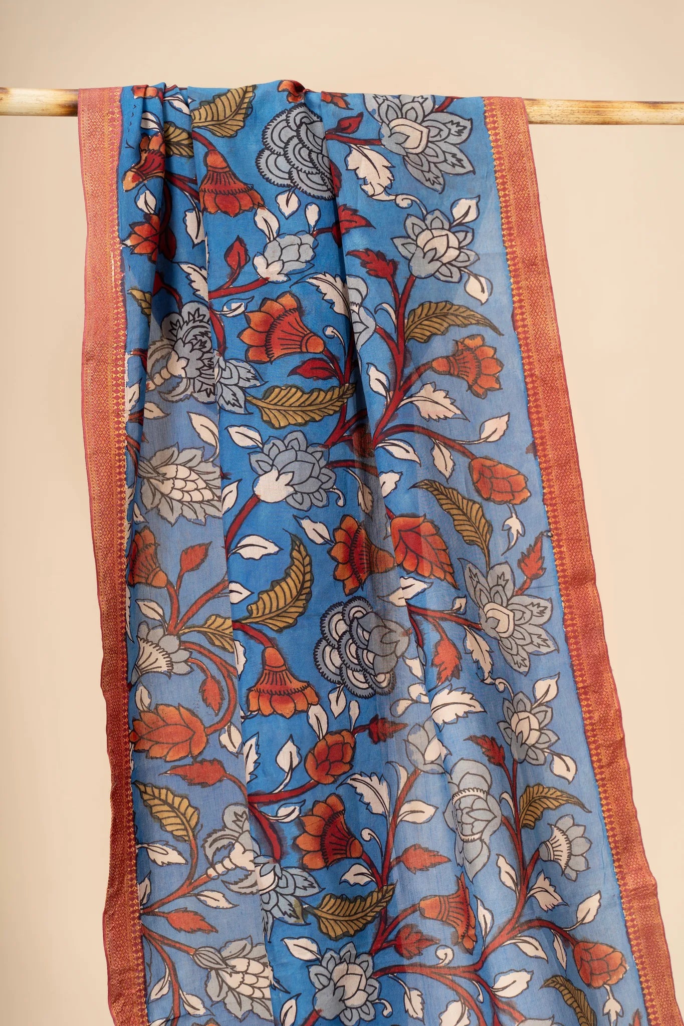 Hand Painted Kalamkari Dupatta on chennur silk - view 3