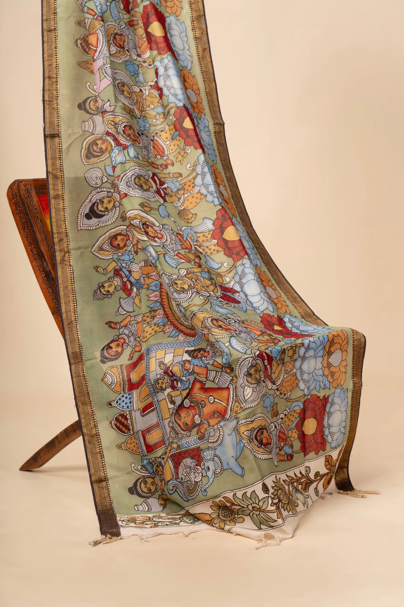 Hand Painted Kalamkari Dupatta on chennur silk - view 2