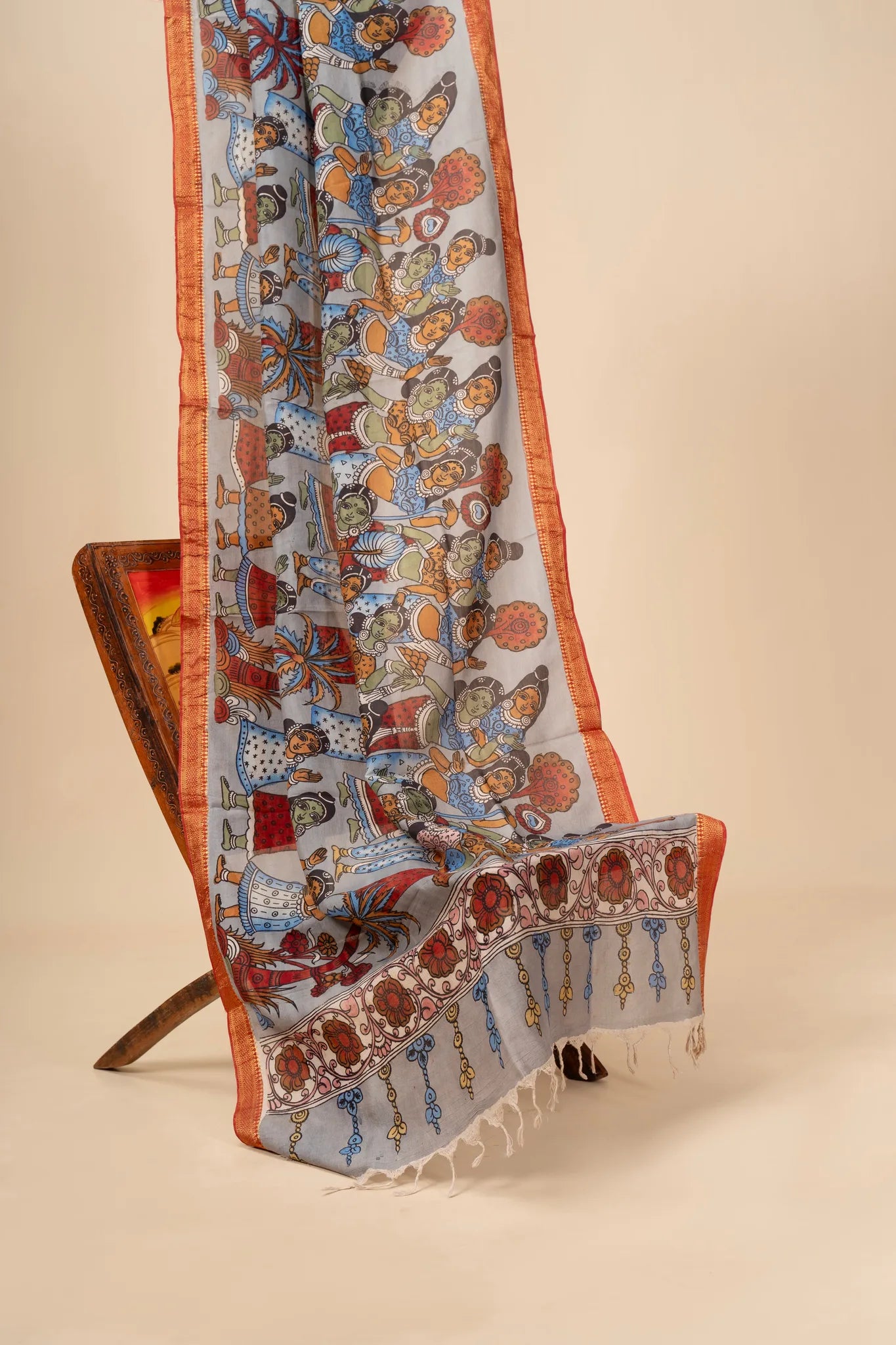 Hand Painted Kalamkari Dupatta on chennur silk - view 2