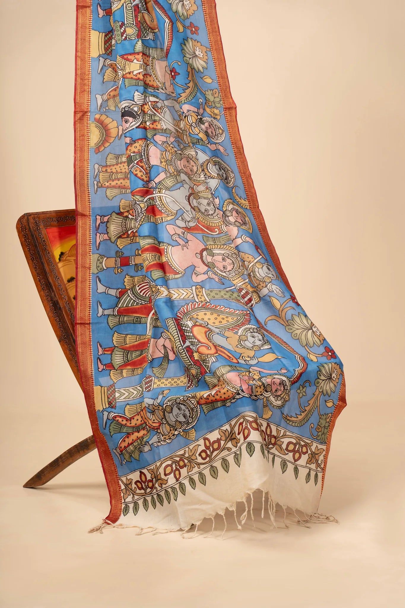 Hand Painted Kalamkari Dupatta on chennur silk - view 2