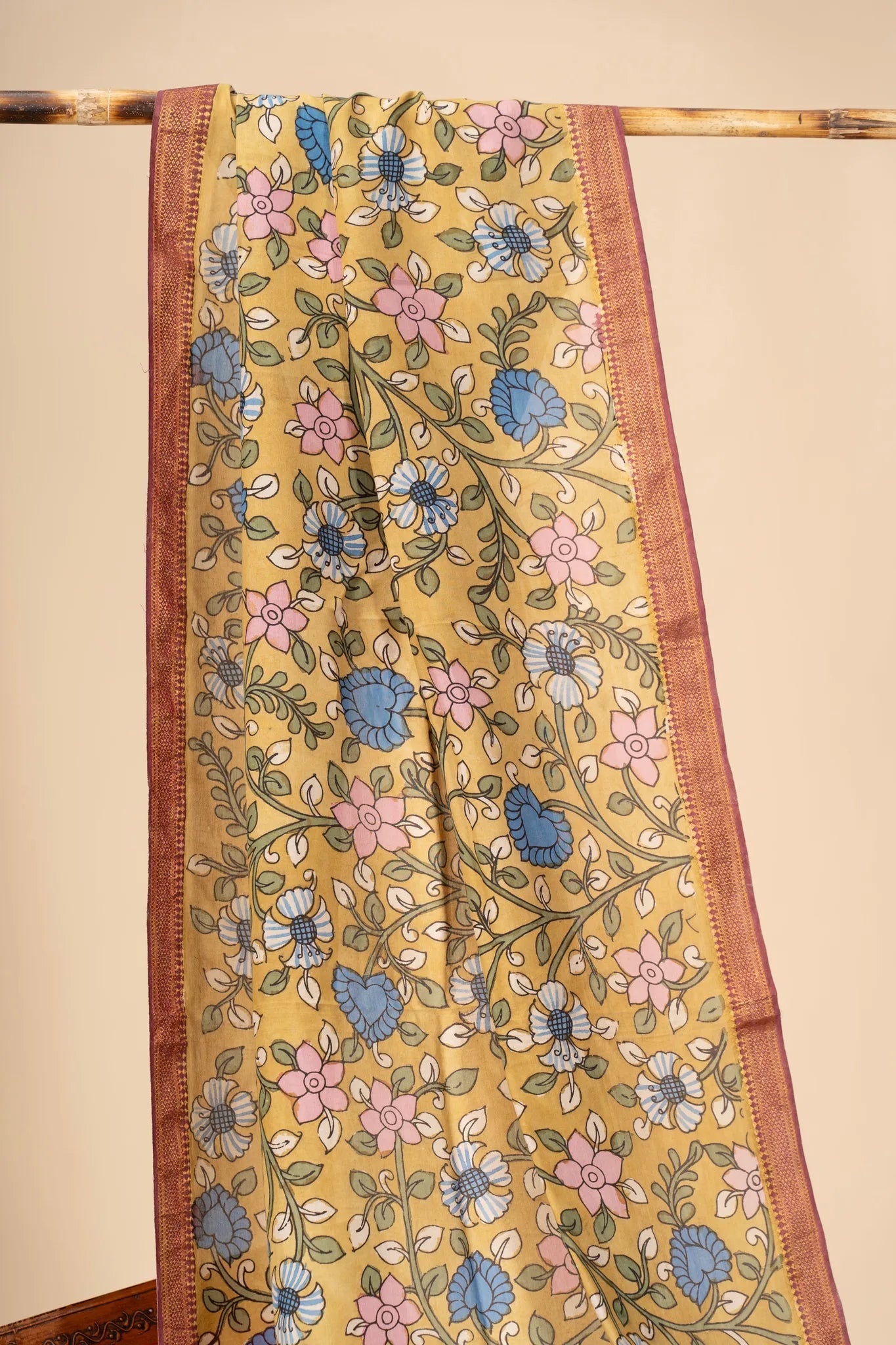Hand Painted Kalamkari Dupatta on chennur silk - view 3