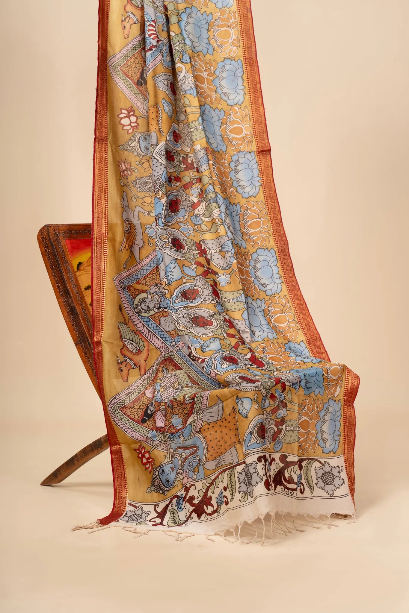 Hand Painted Kalamkari Dupatta on chennur silk - view 2