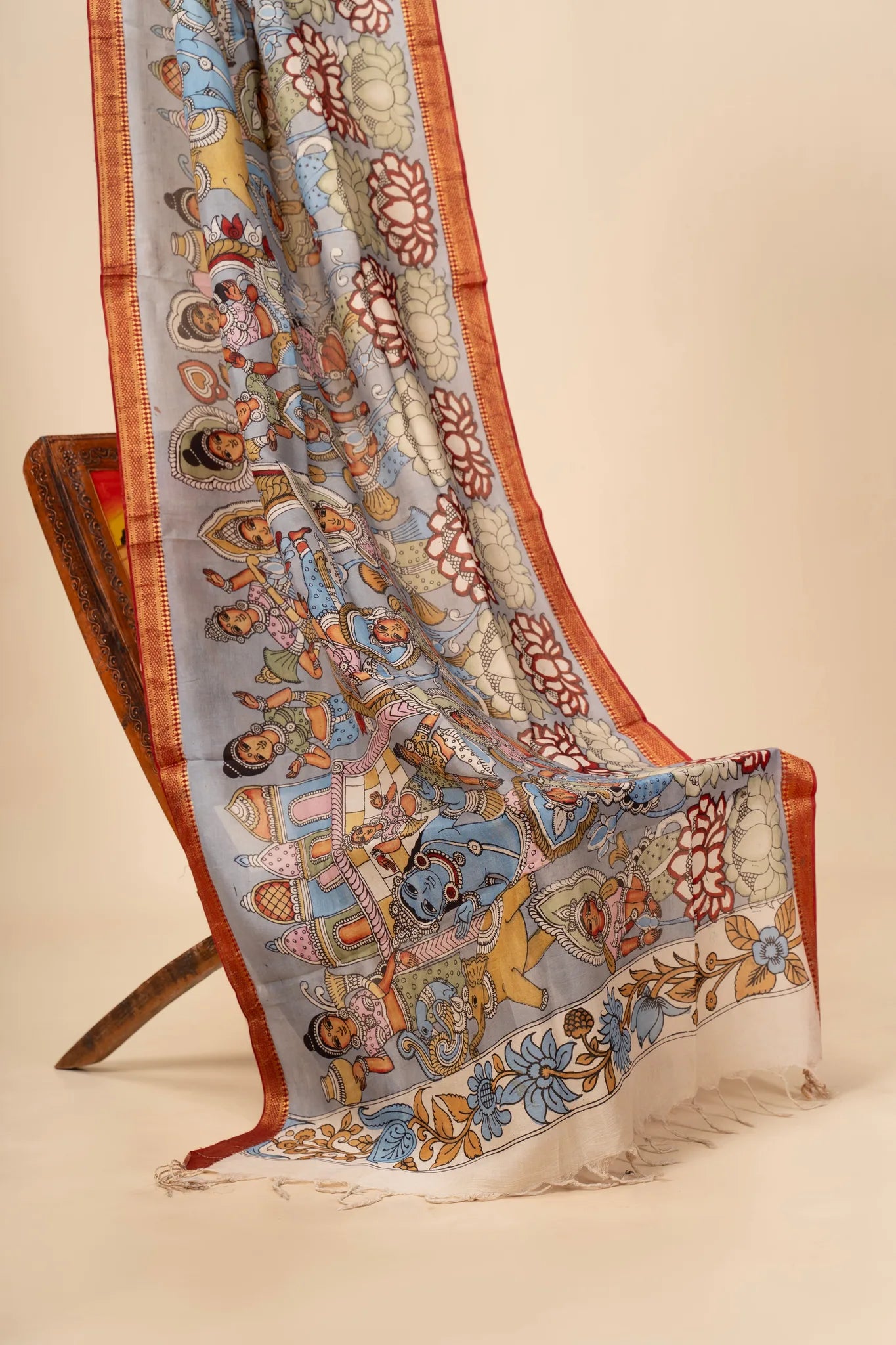 Hand Painted Kalamkari Dupatta on chennur silk - view 2