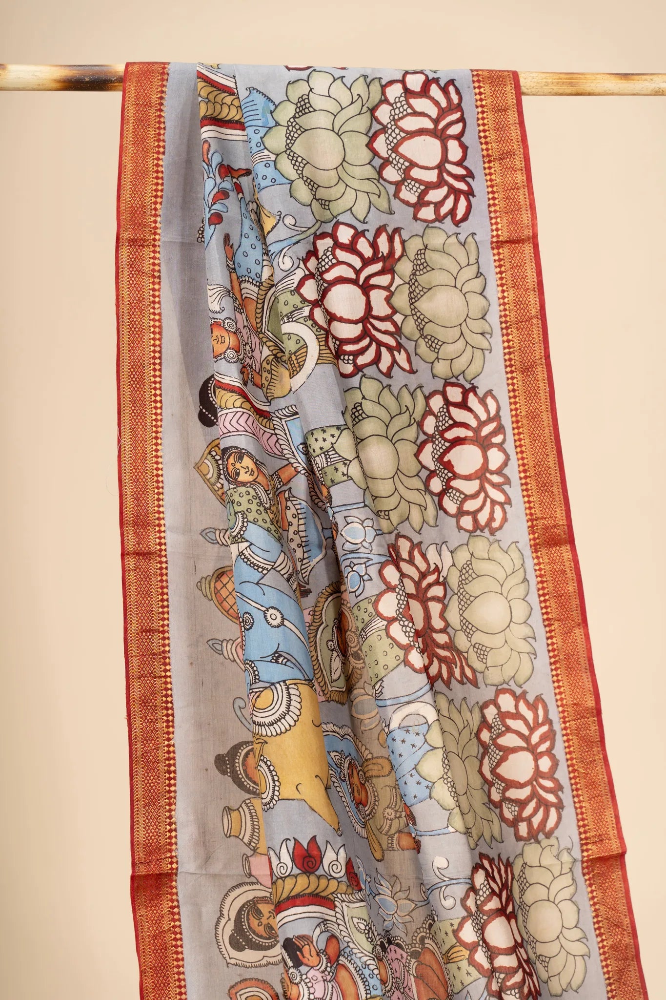 Hand Painted Kalamkari Dupatta on chennur silk - view 3