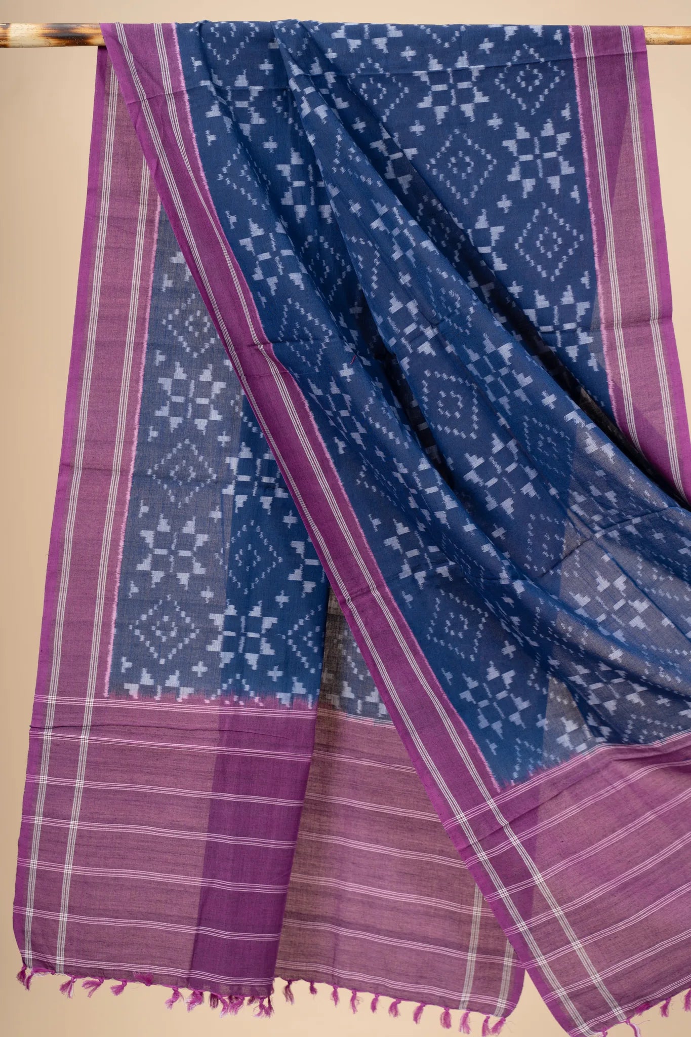 Blue and Purple Handwoven Ikkat Cotton Dupatta - view 2