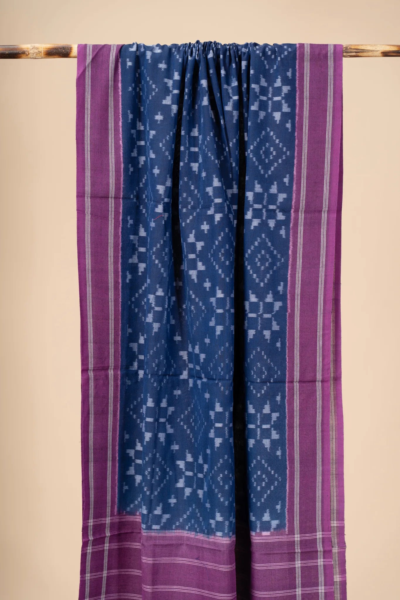 Blue and Purple Handwoven Ikkat Cotton Dupatta - view 3