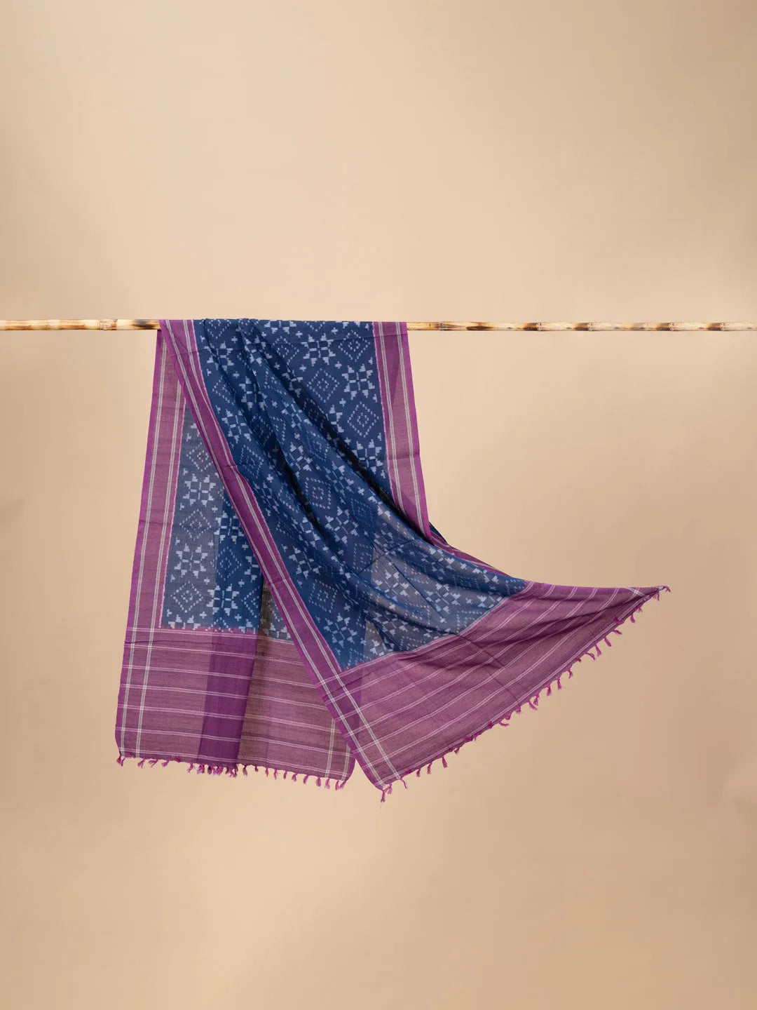 Blue and Purple Handwoven Ikkat Cotton Dupatta