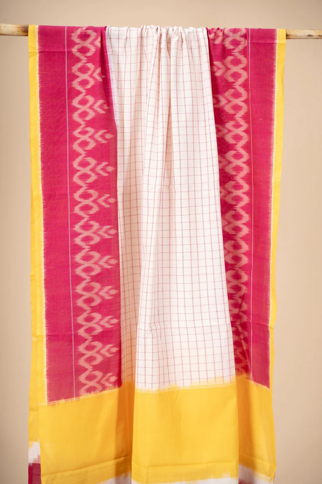 Red and Yellow Handwoven Ikkat Cotton Dupatta - view 3