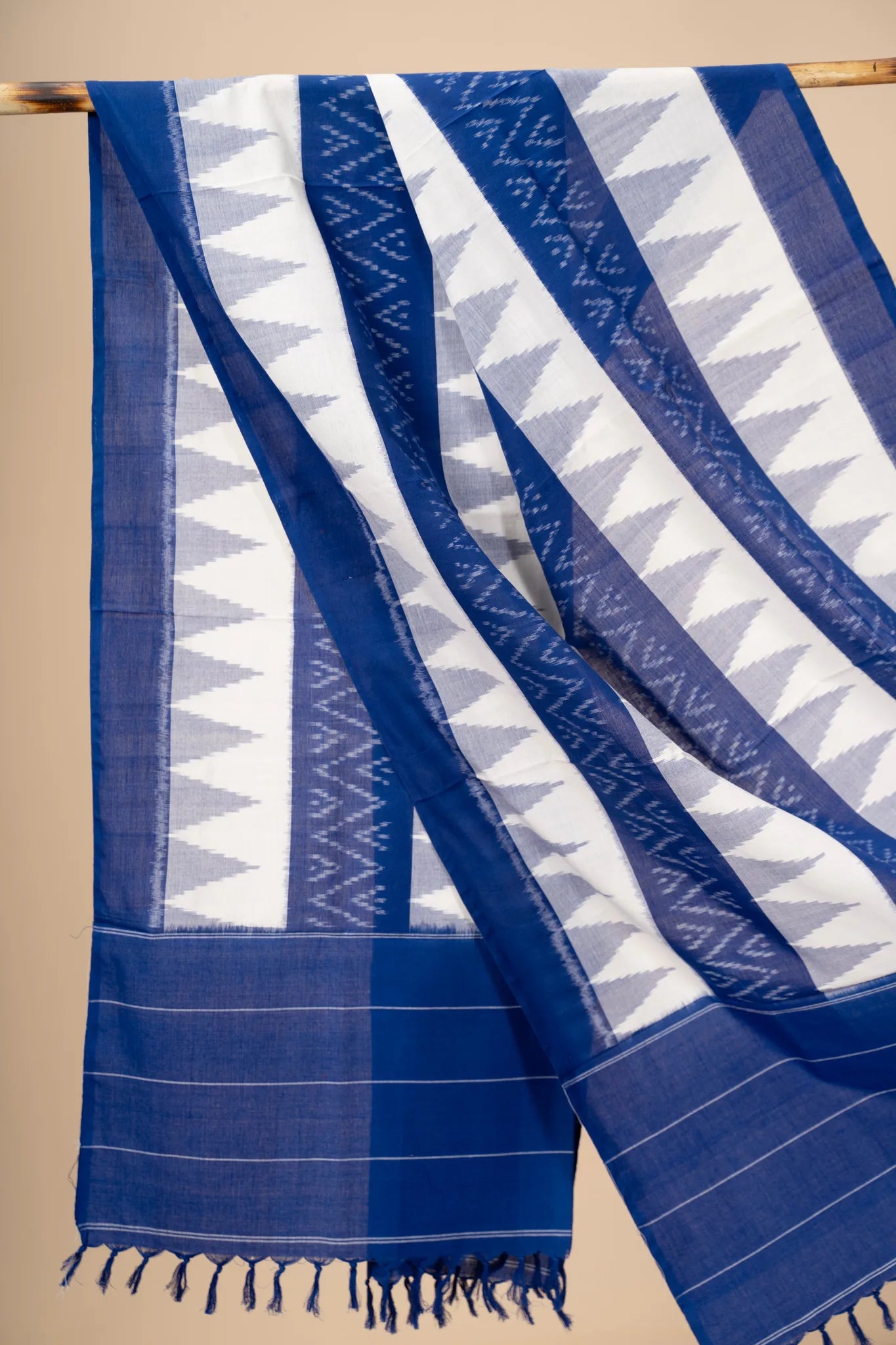Blue and white Handwoven Ikkat Cotton Dupatta - view 2