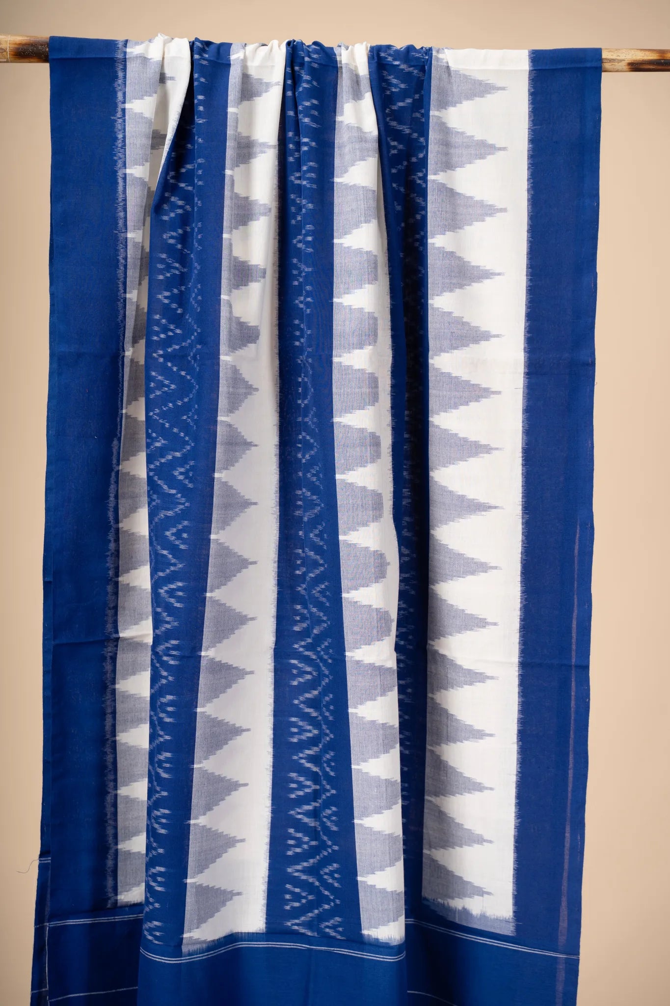 Blue and white Handwoven Ikkat Cotton Dupatta - view 3