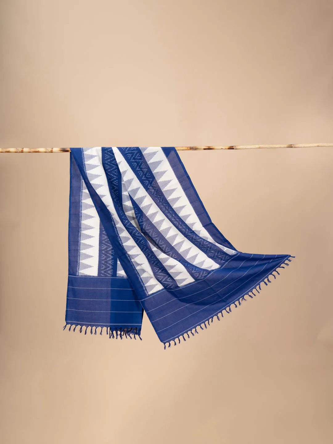Blue and white Handwoven Ikkat Cotton Dupatta